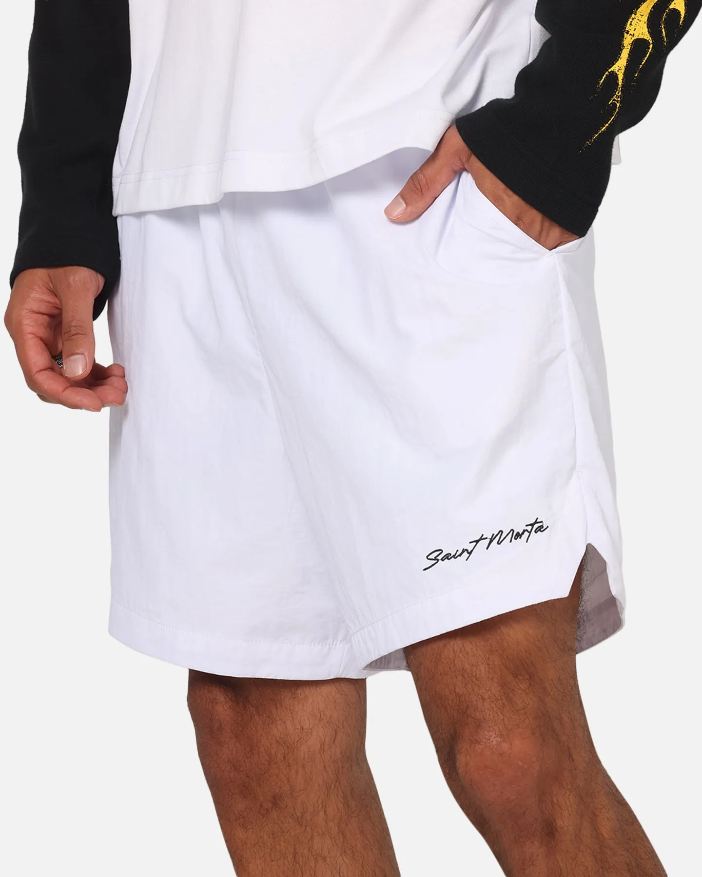 Saint Morta Scription Nylon Shorts White No Ride Up