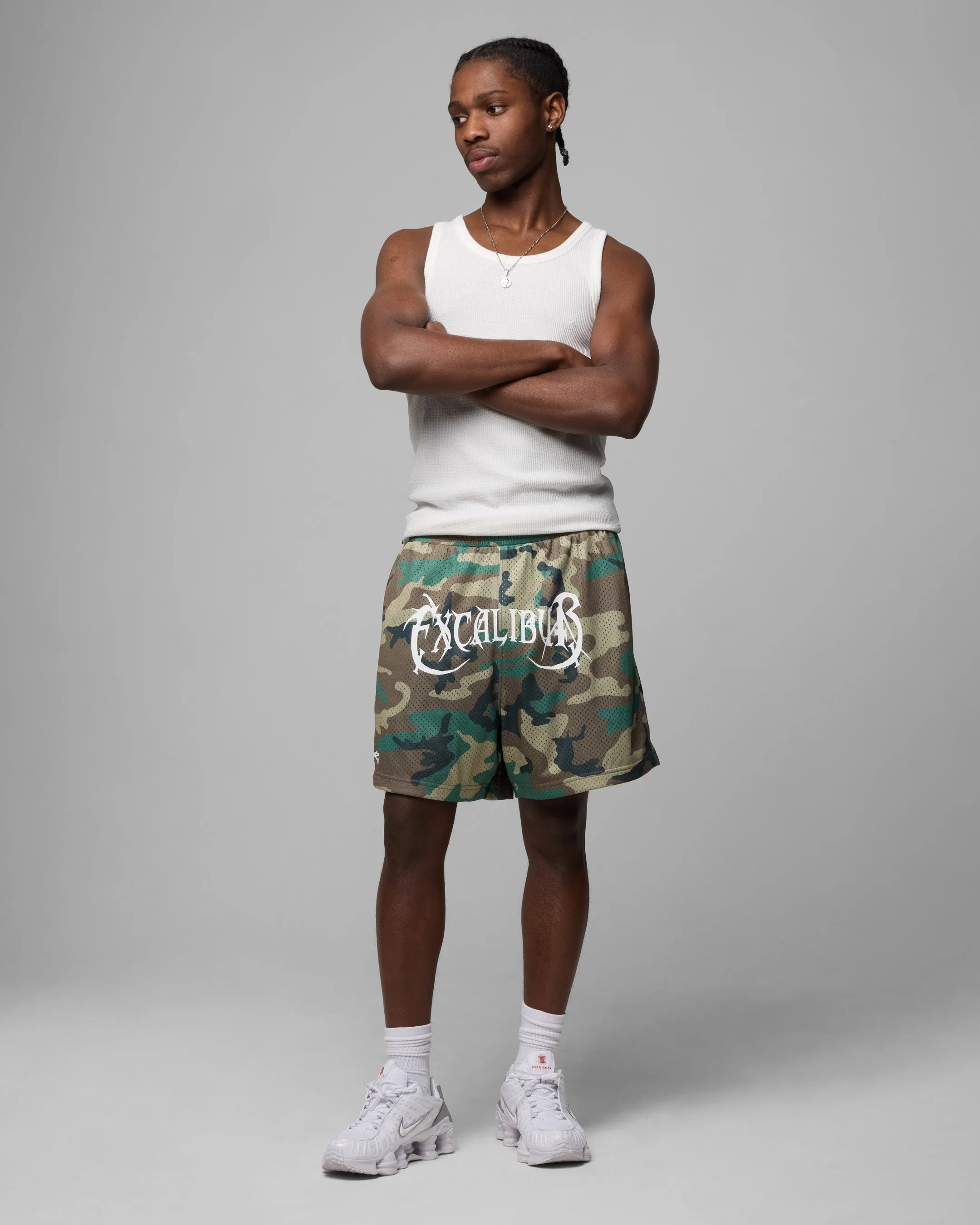 Comfy Vibes Relaxed Vibe Loiter Excalibur Mesh Shorts Woodland Camo