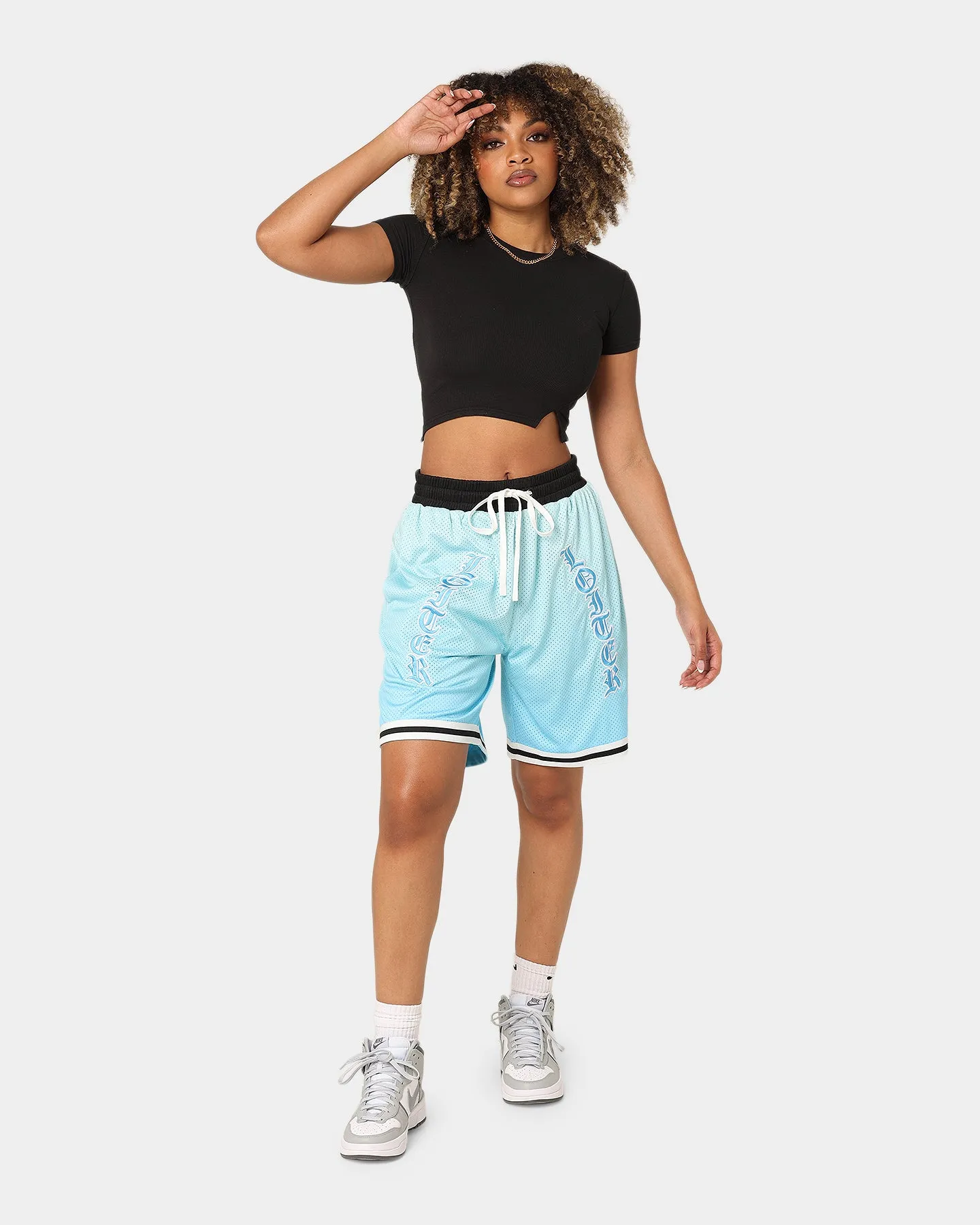 High Elasticity Blend Loiter Script Ball Shorts Blue