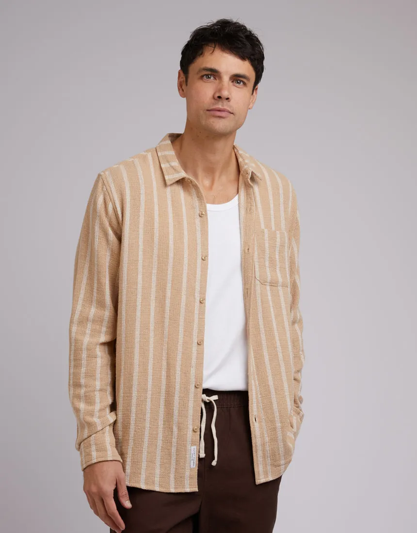 Coen Stripe Long Sleeve Shirt Tan Lakeside Relaxation