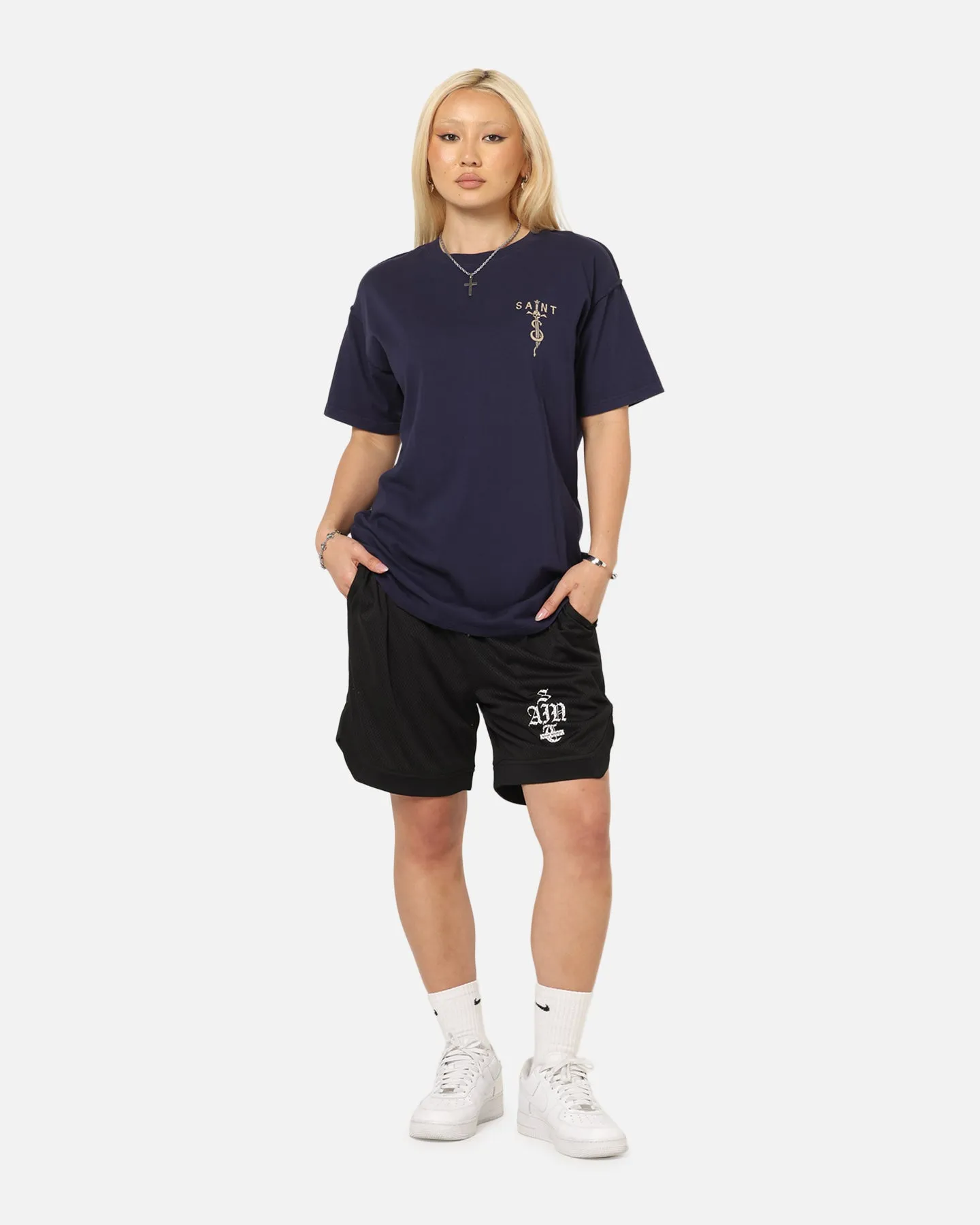 Saint Morta Gothic Stack Basketball Shorts Black Tear Resistant Weave Breezy Feel