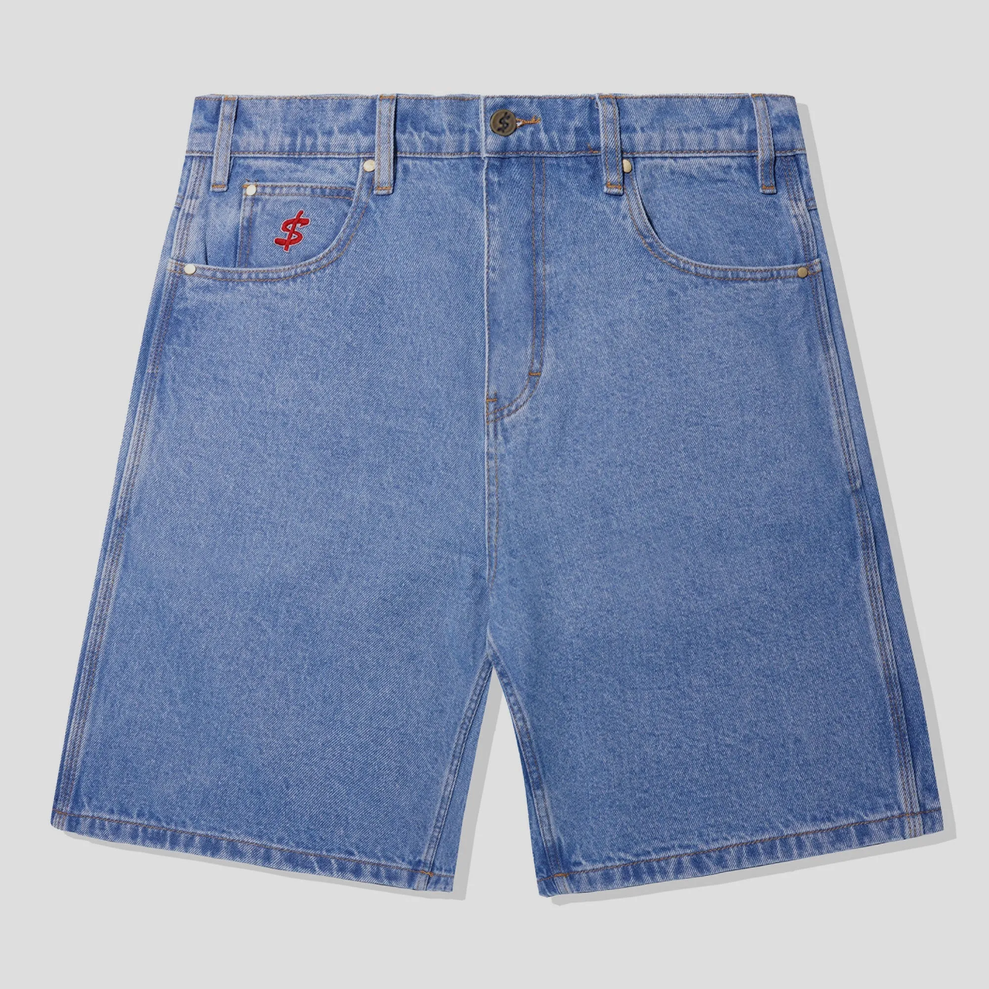 Cash Only Logo Denim Shorts - Washed Indigo Sustainable Manufacturing