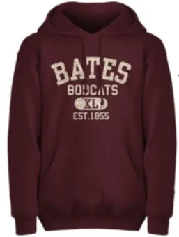 Maroon Hoodie Sweatshirt from MSP Eighty8 - Bates Bobcats EST. 1855 Casual Wear goes with sandals