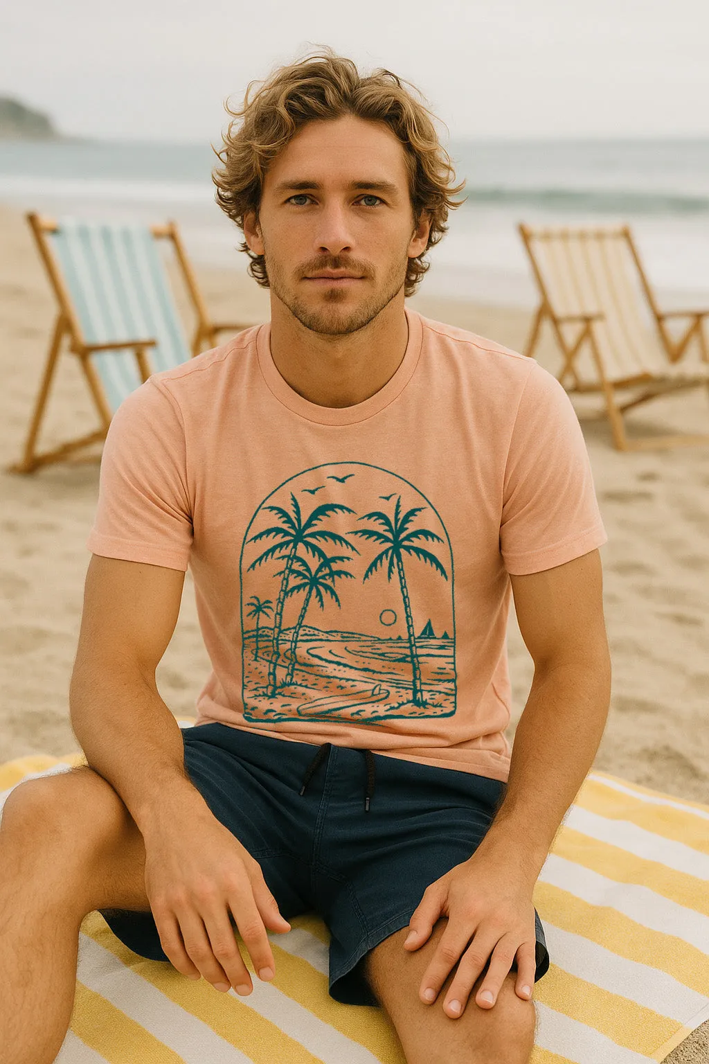 Beach Vibes Tee-Heather Peach Gym workout Smart Layer