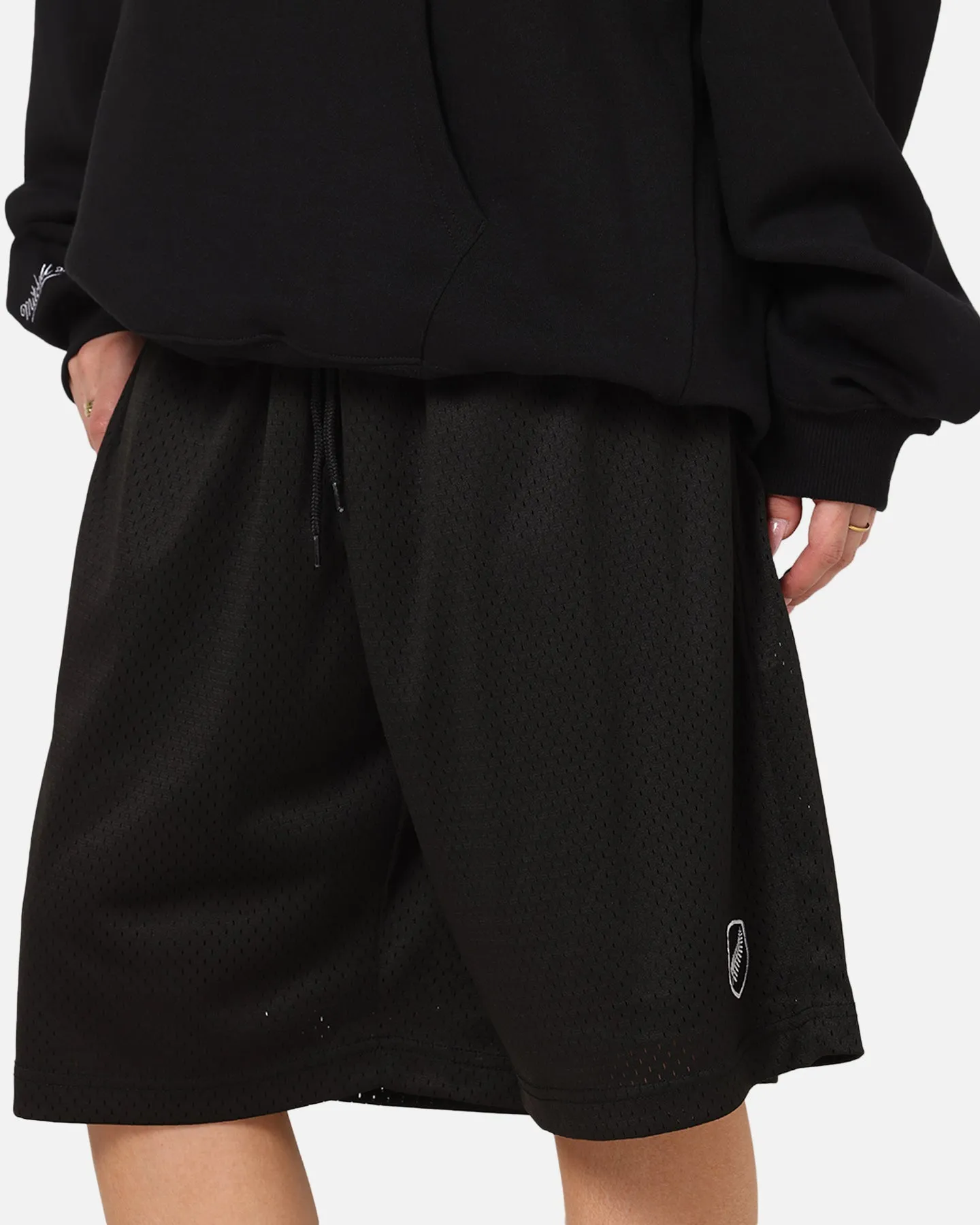 Mitchell & Ness All Black Rugby Union Classic Mesh Shorts Solid Black Breathable fabric construction