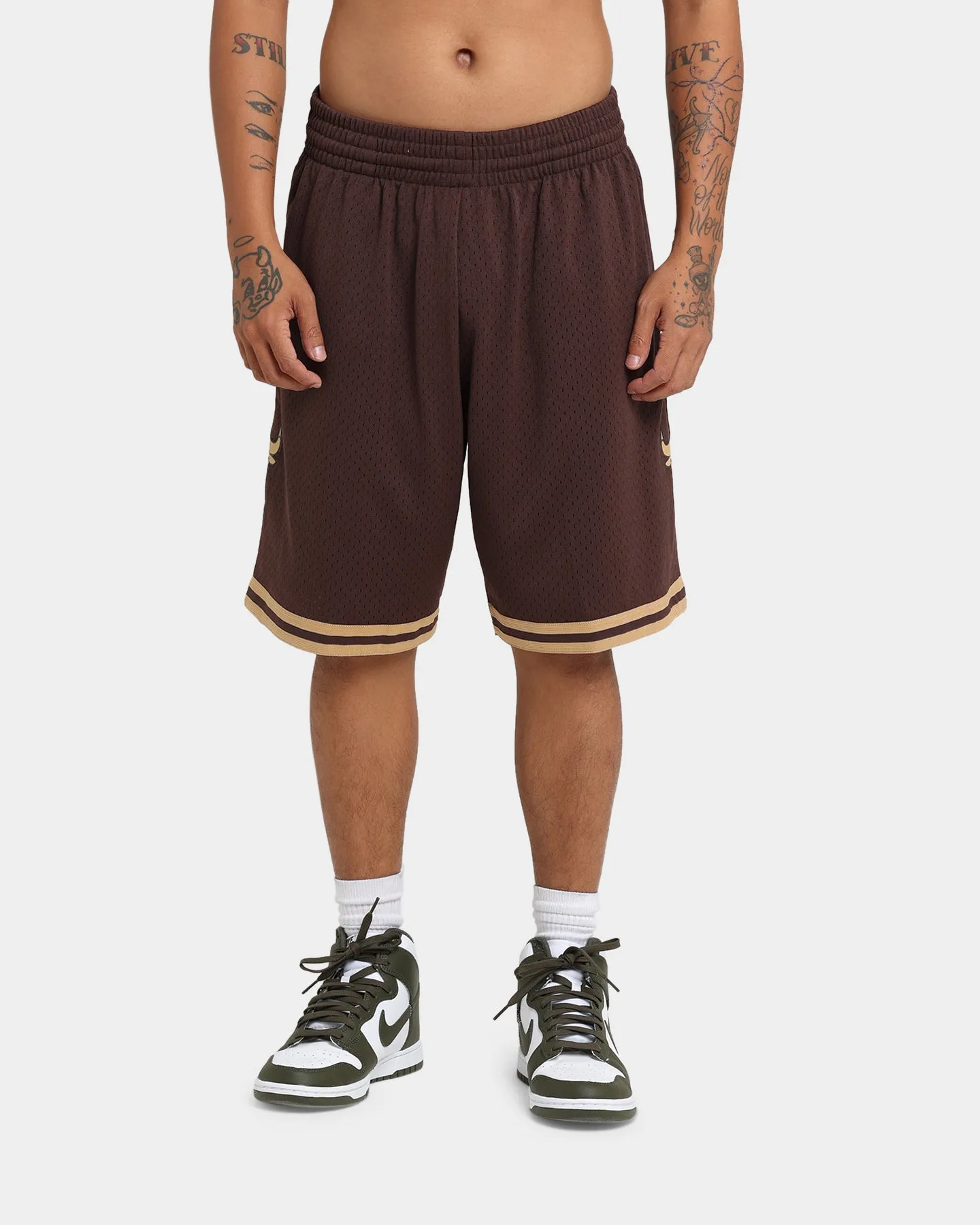 Minimal Finish muted colors Mitchell & Ness Chicago Bulls Lux Brown Swingman Shorts Baroque Brown