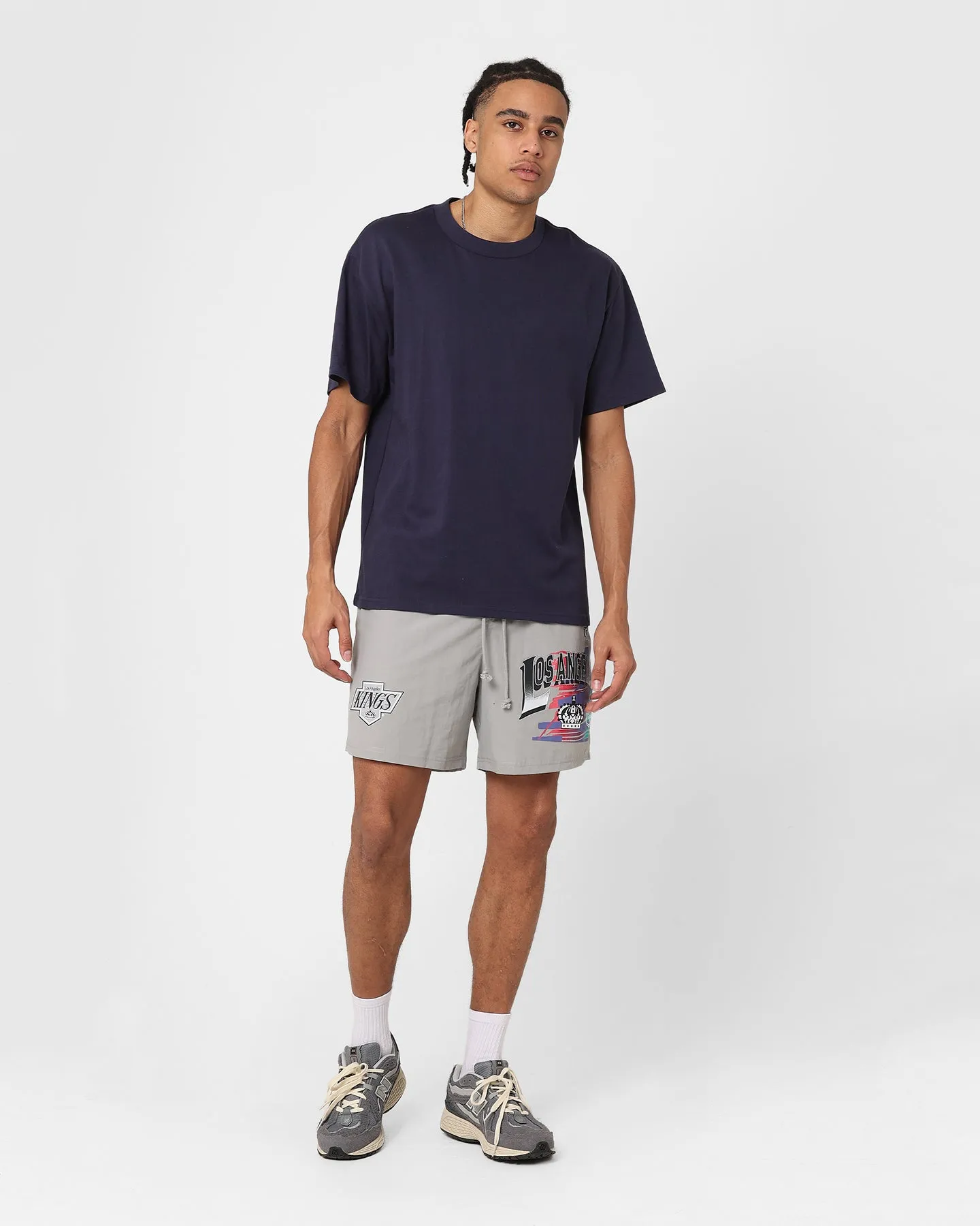 Mitchell & Ness Los Angeles Kings Nylon Shorts Grey Durable Hem Finishing Wrinkle Resistant Finish