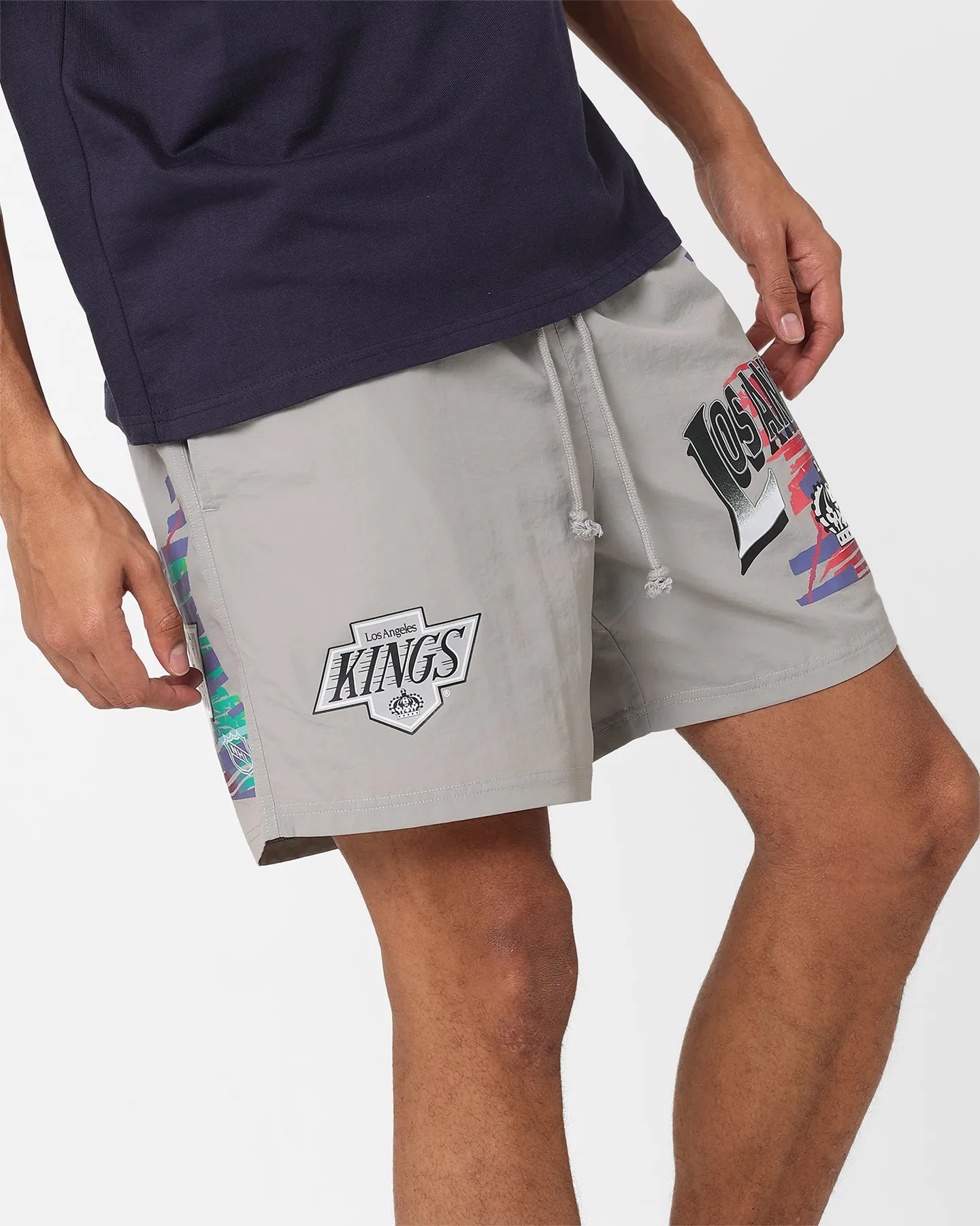 Mitchell & Ness Los Angeles Kings Nylon Shorts Grey Simple Waist summer shorts