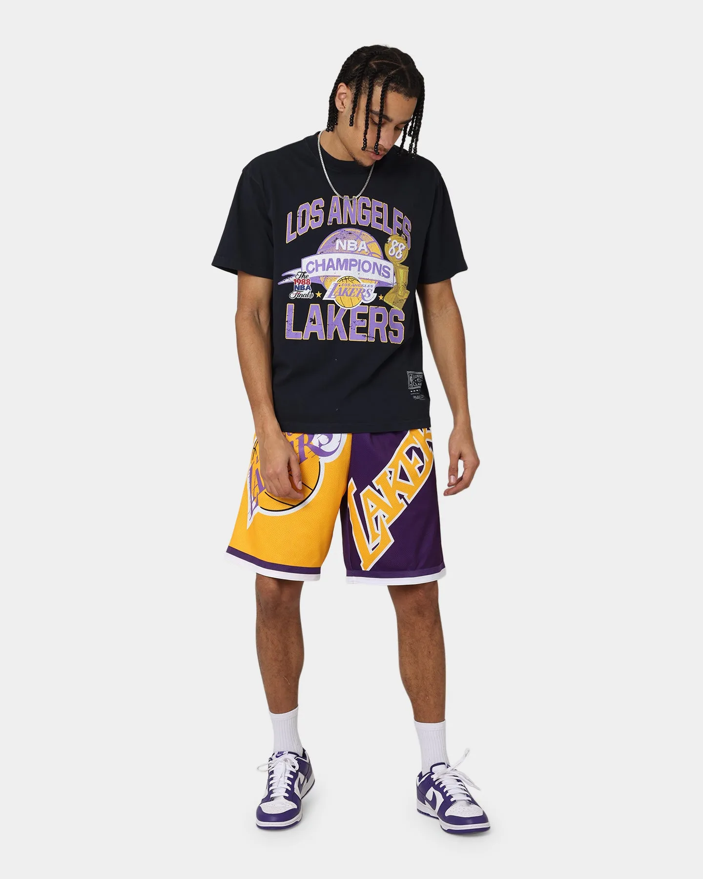 moisture - wicking Breathable Comfort Mitchell & Ness Los Angeles Lakers Big Face 5.0 Shorts Yellow