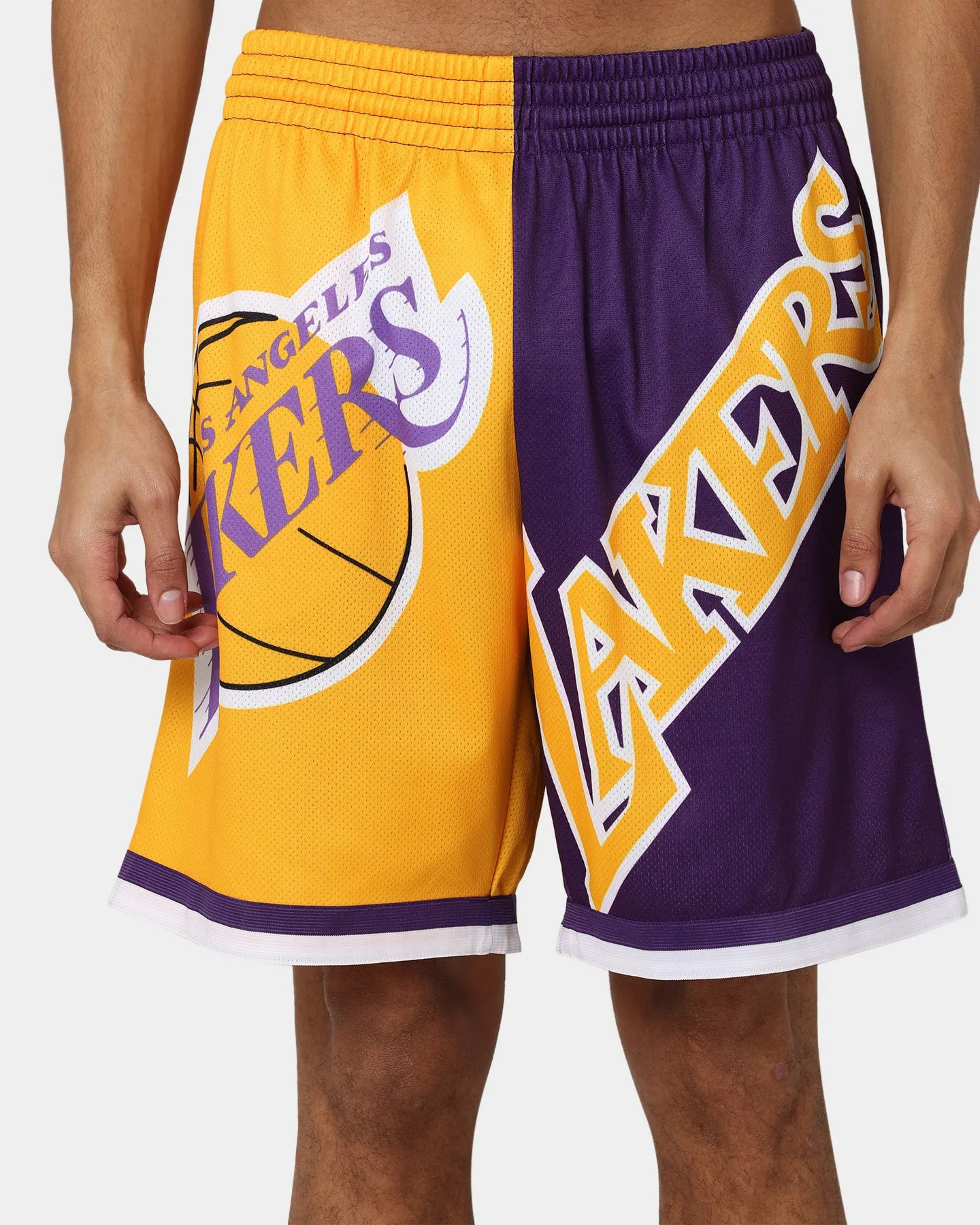 Mitchell & Ness Los Angeles Lakers Big Face 5.0 Shorts Yellow Abrasion Resistant Edges Lace trim