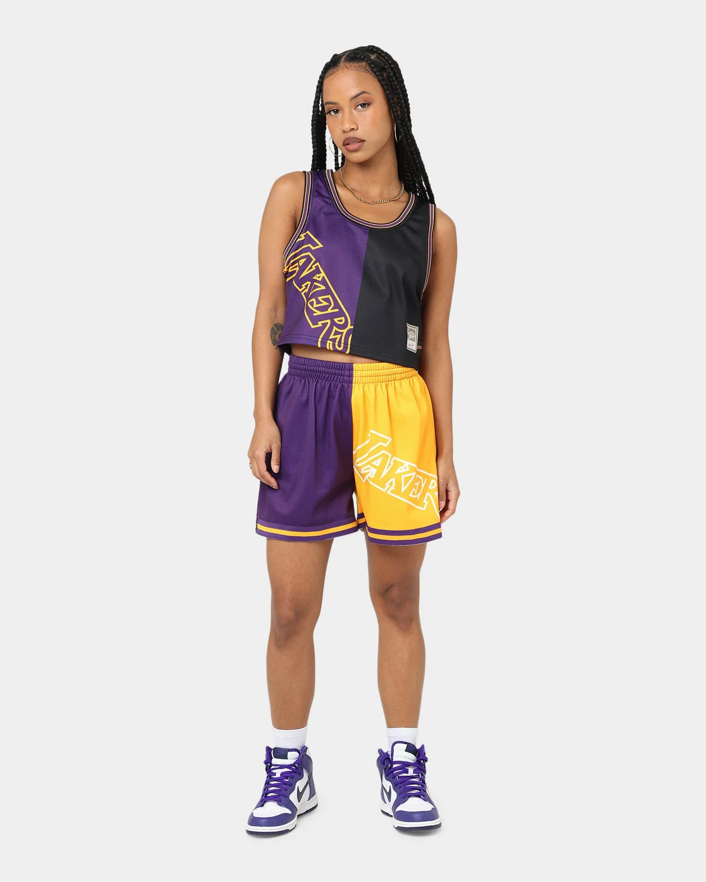 Vegan Leather Flexible Fit Mitchell & Ness Women's Los Angeles Lakers Big Face 5.0 Shorts Black