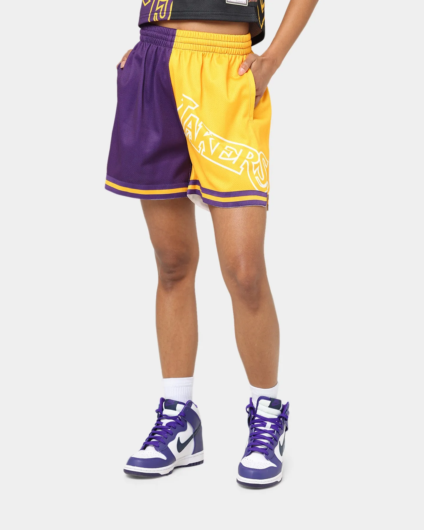 Mitchell & Ness Women's Los Angeles Lakers Big Face 5.0 Shorts Black Quick Release Buckle compression support