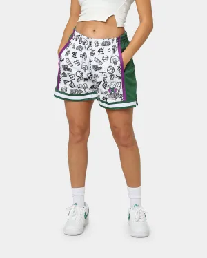 Mitchell & Ness Women's Milwaukee Bucks Doodle Shorts White Stretch Fit Design Zero Irritation Tags