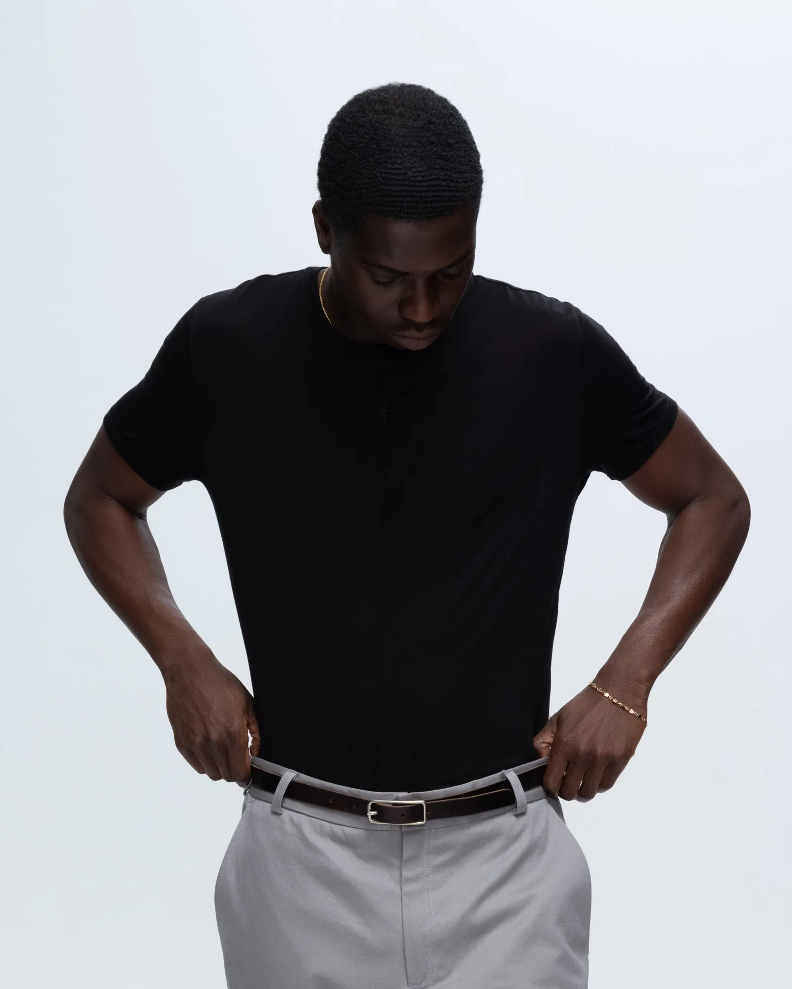 Modal Jersey Crew Neck Tee - Black Subtle Embroidery