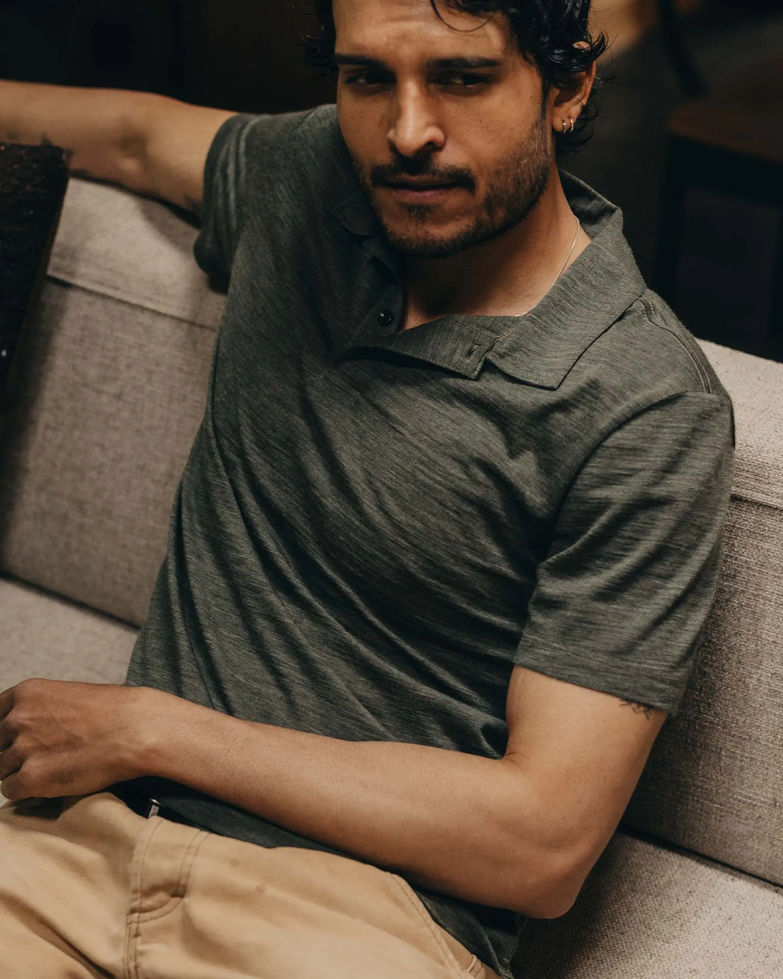 Zero Waste Production The Merino Polo in Heather Army