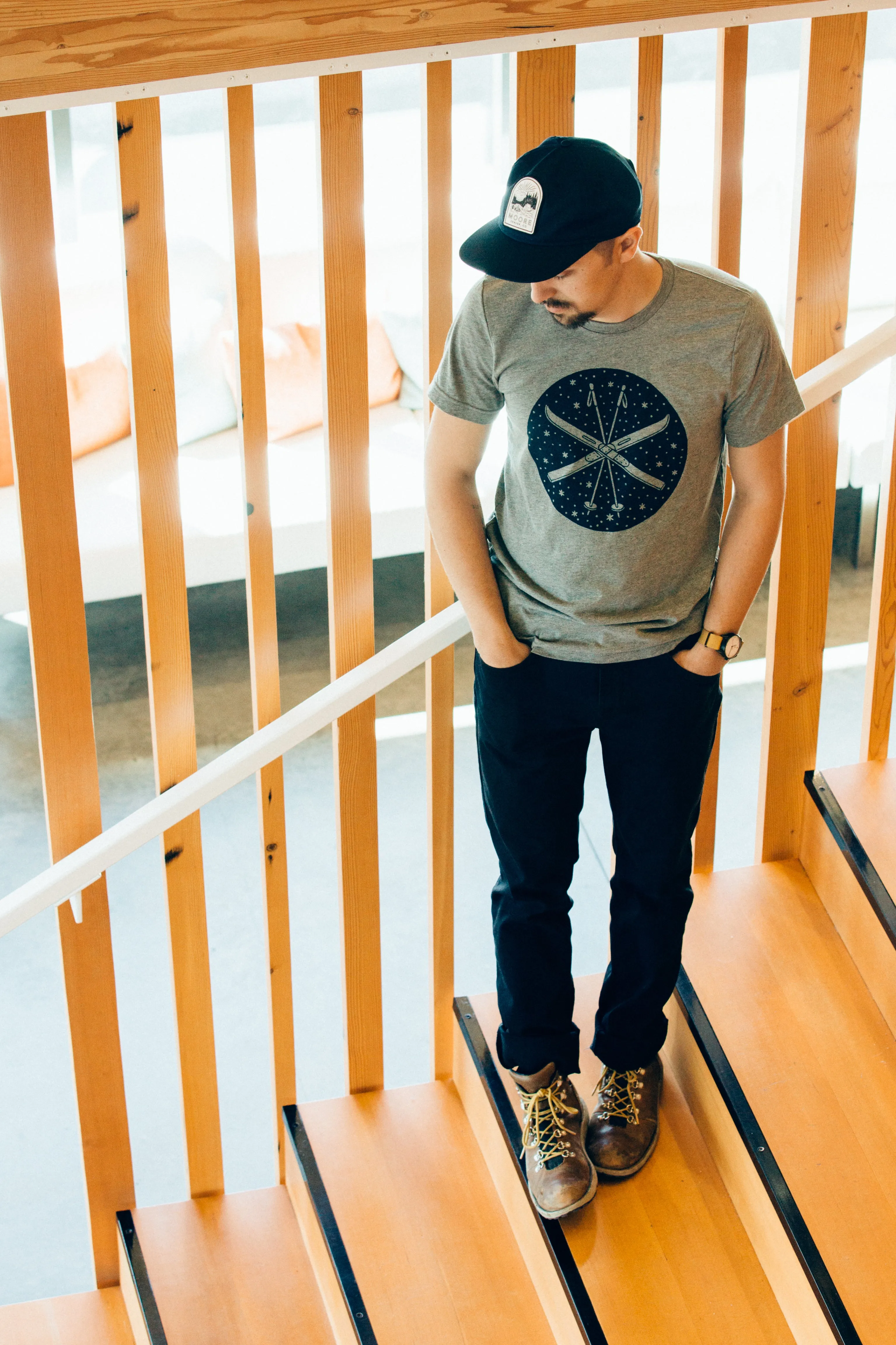 Striped modernity Eco Friendly Dyes Ski Tee-Gray Triblend