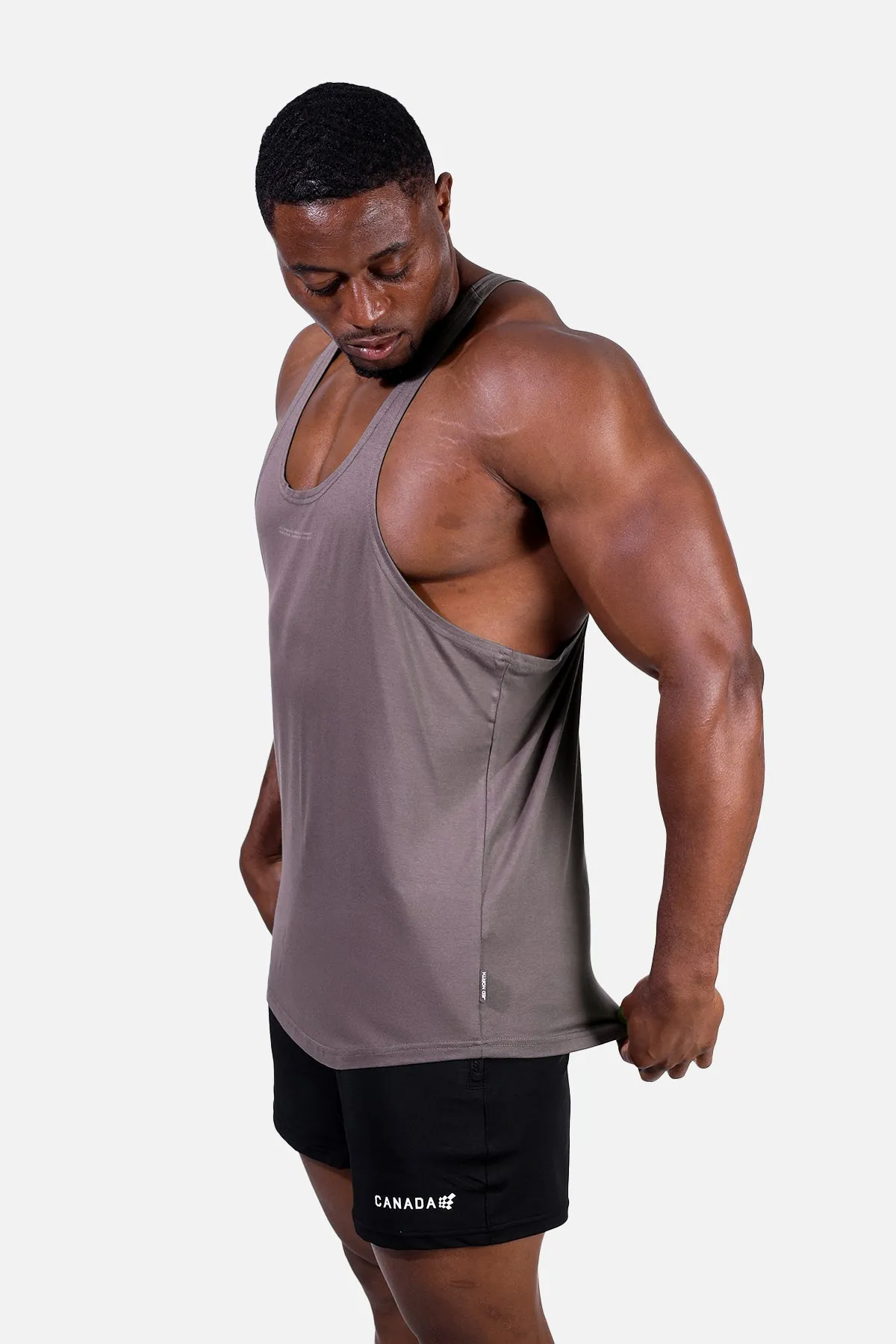 Classic Bodybuilding Racerback Stringer - Quote Gray Flatlock Seams Long - term - usable