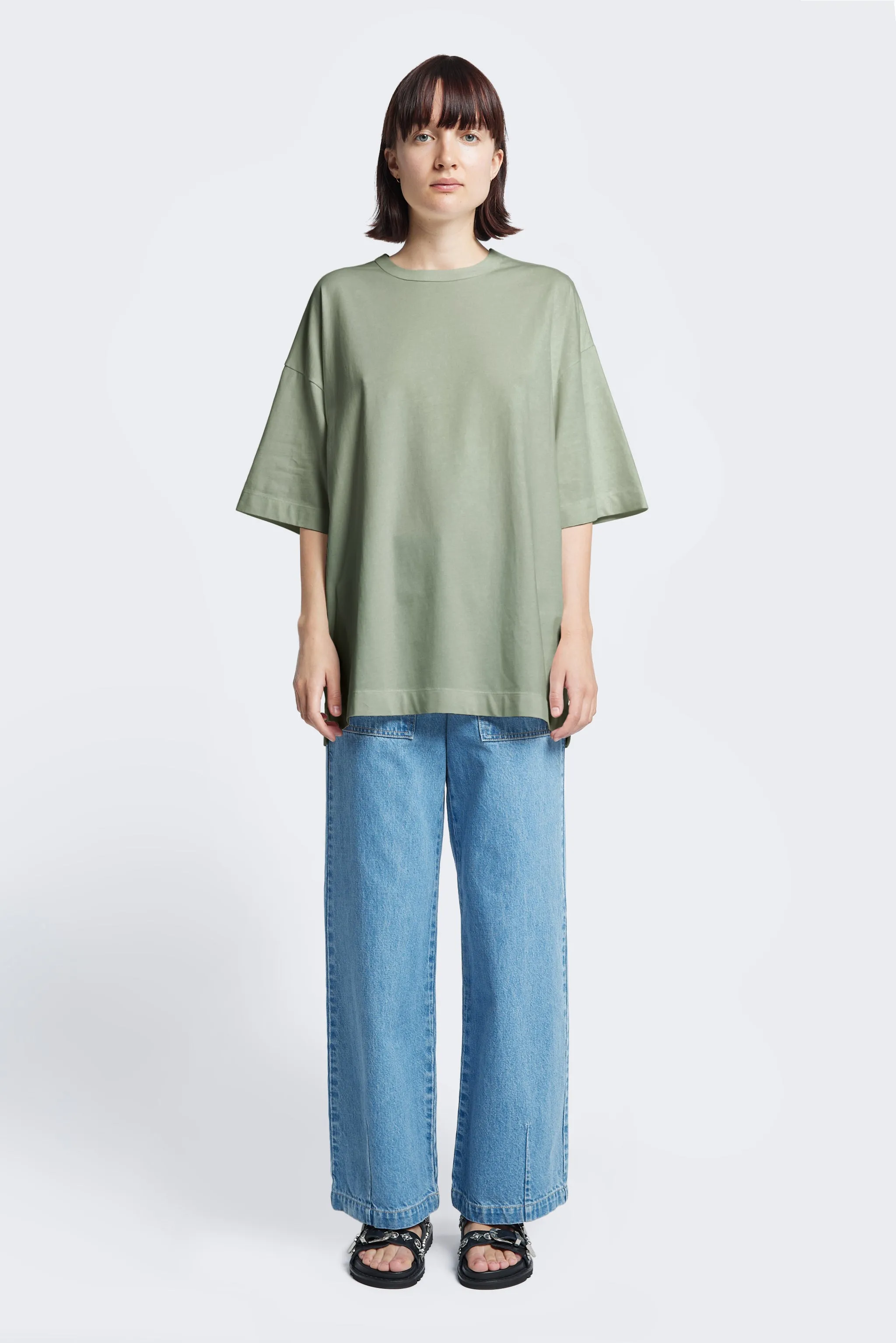 Layered Hem Design Antibacterial Treatment Monolith Unisex Tee Sage Green