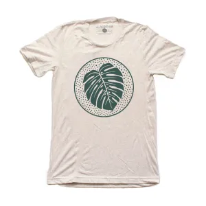 Monstera Circle Tee-Oatmeal V neck elegance Versatile Wearable
