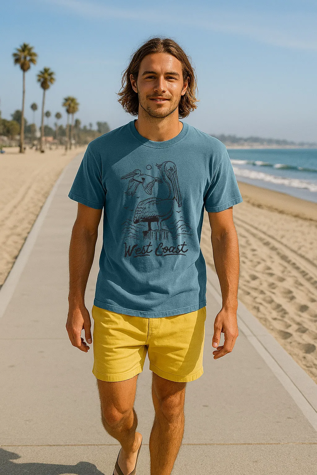 stain resistant coating Slim Fit Design West Coast Pelican Tee-Vintage Ice Blue