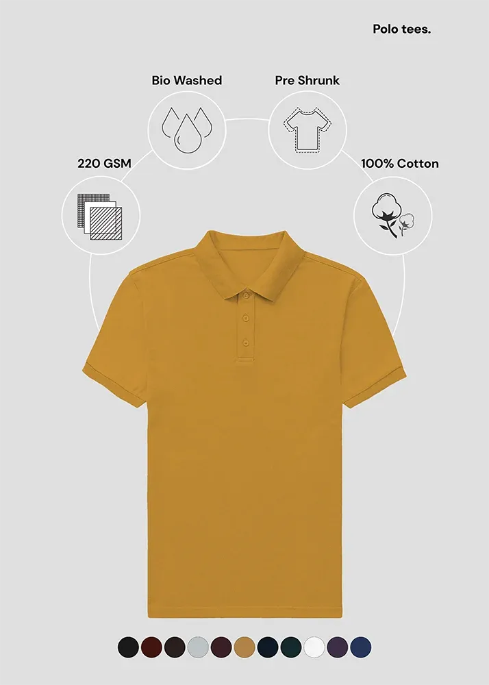 Multipocket Style Simple Fit Mustard Yellow Men's Polo | MP25