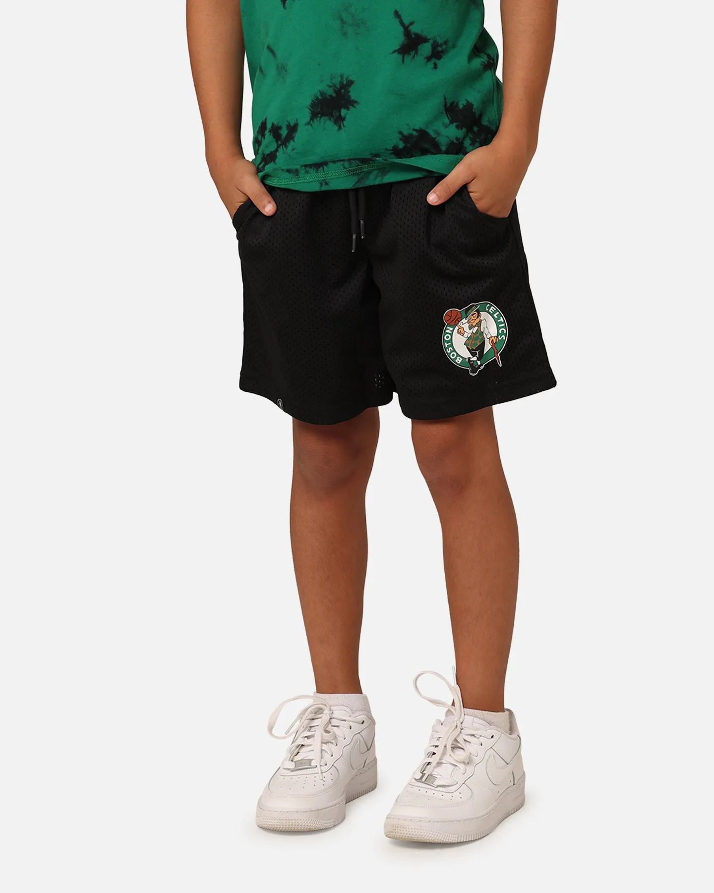 NBA Kids' Boston Celtics Team Mesh Shorts Black Non Restrictive Fit Slip Resistant Inner Grip