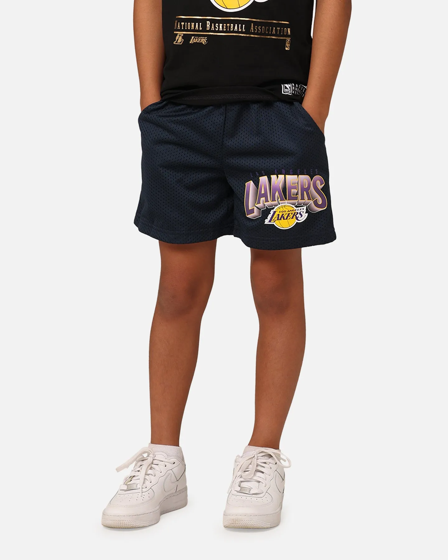 Chafe Resistant Lining NBA Kids' Los Angeles Lakers Newark Mesh Shorts Navy