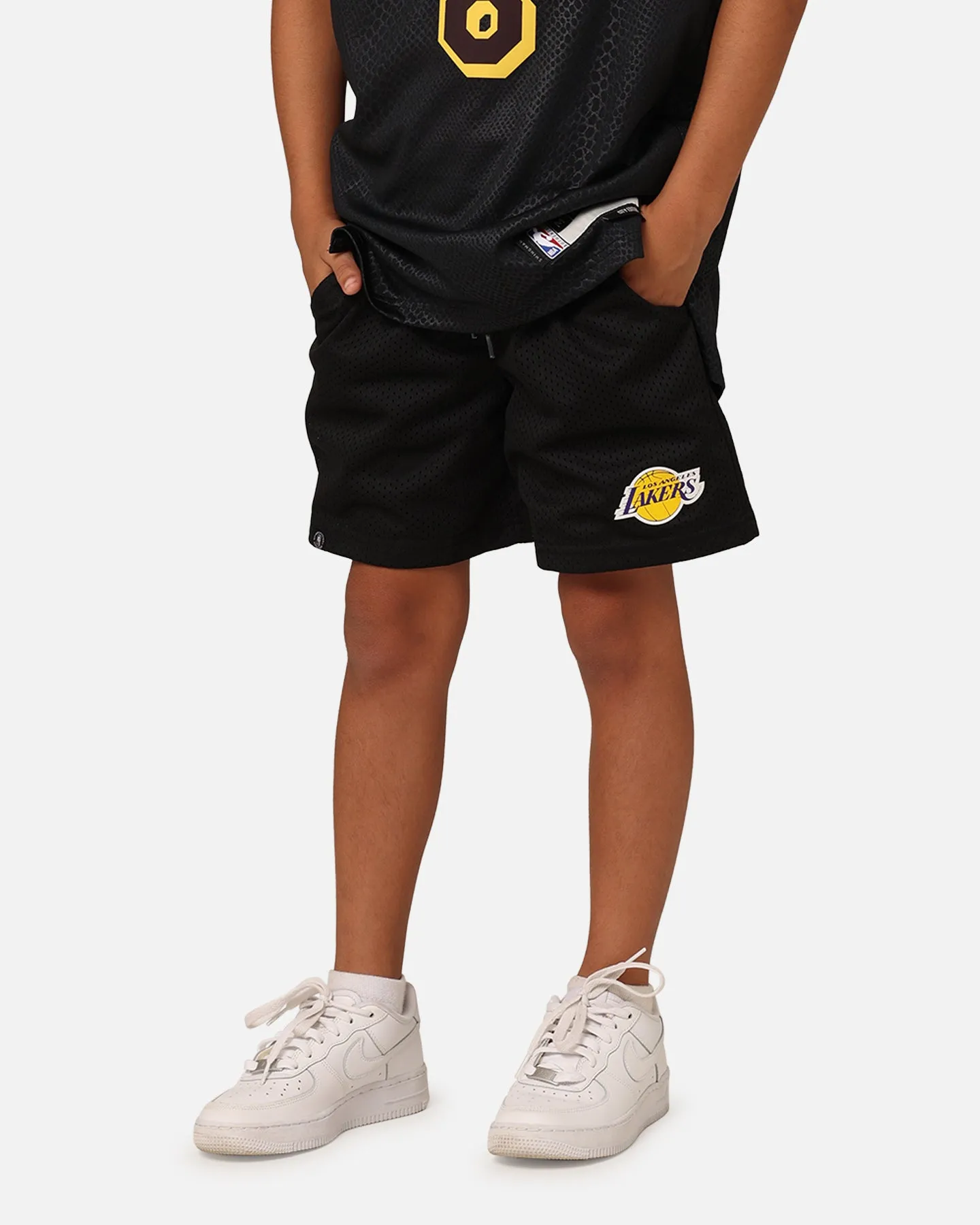 NBA Kids' Los Angeles Lakers Team Mesh Shorts Black Quick Dry Wear Rubberized Waist Grip