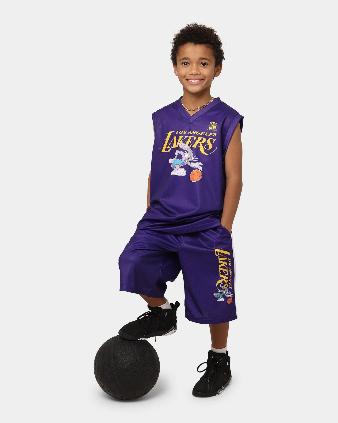 Motion Flex Fit NBA Kid's NBA X Space Jam 2: A New Legacy Los Angeles Lakers Shorts Purple