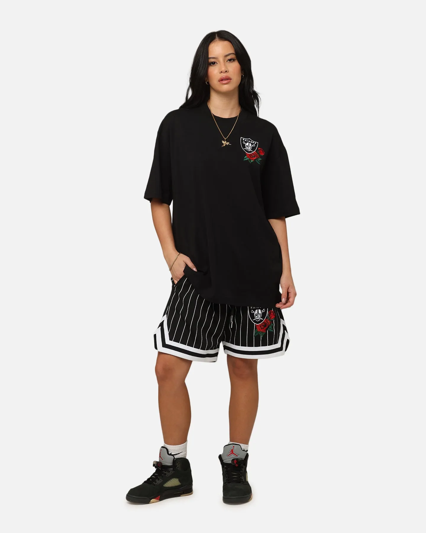 Skinny Fit New Era Las Vegas Raiders Rose Mesh Shorts Black
