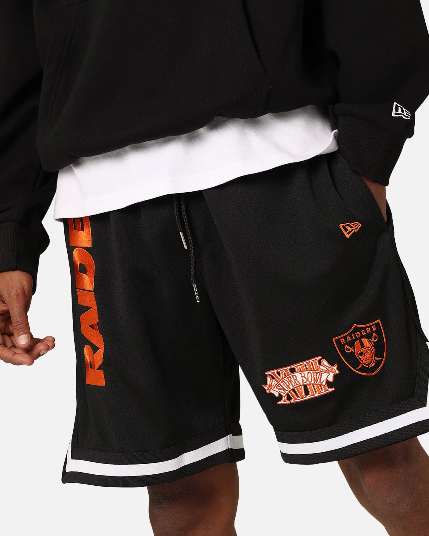 Slip Resistant Inner Lining New Era Las Vegas Raiders 'Scary Nights' Mesh Shorts Black/Orange