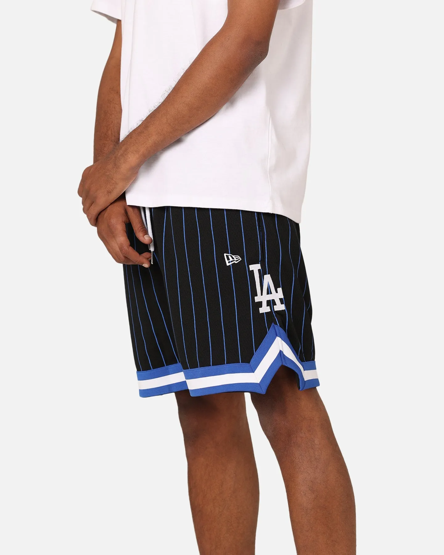 New Era Los Angeles Dodgers Mesh Shorts Black Pinstripe Neutral Tones Double Layered Reinforcement