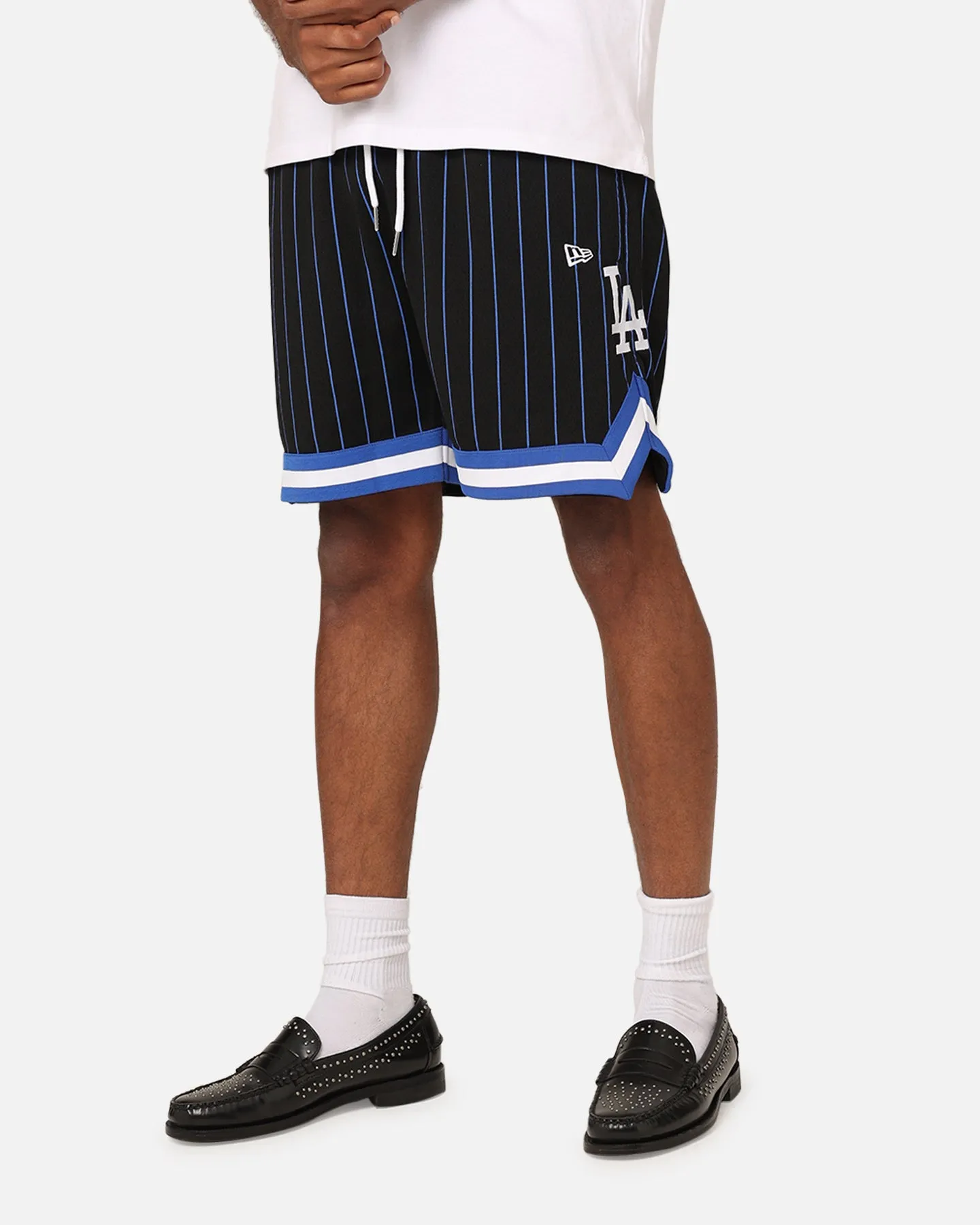 Glide On Waist System Anti Static Treatment New Era Los Angeles Dodgers Mesh Shorts Black Pinstripe