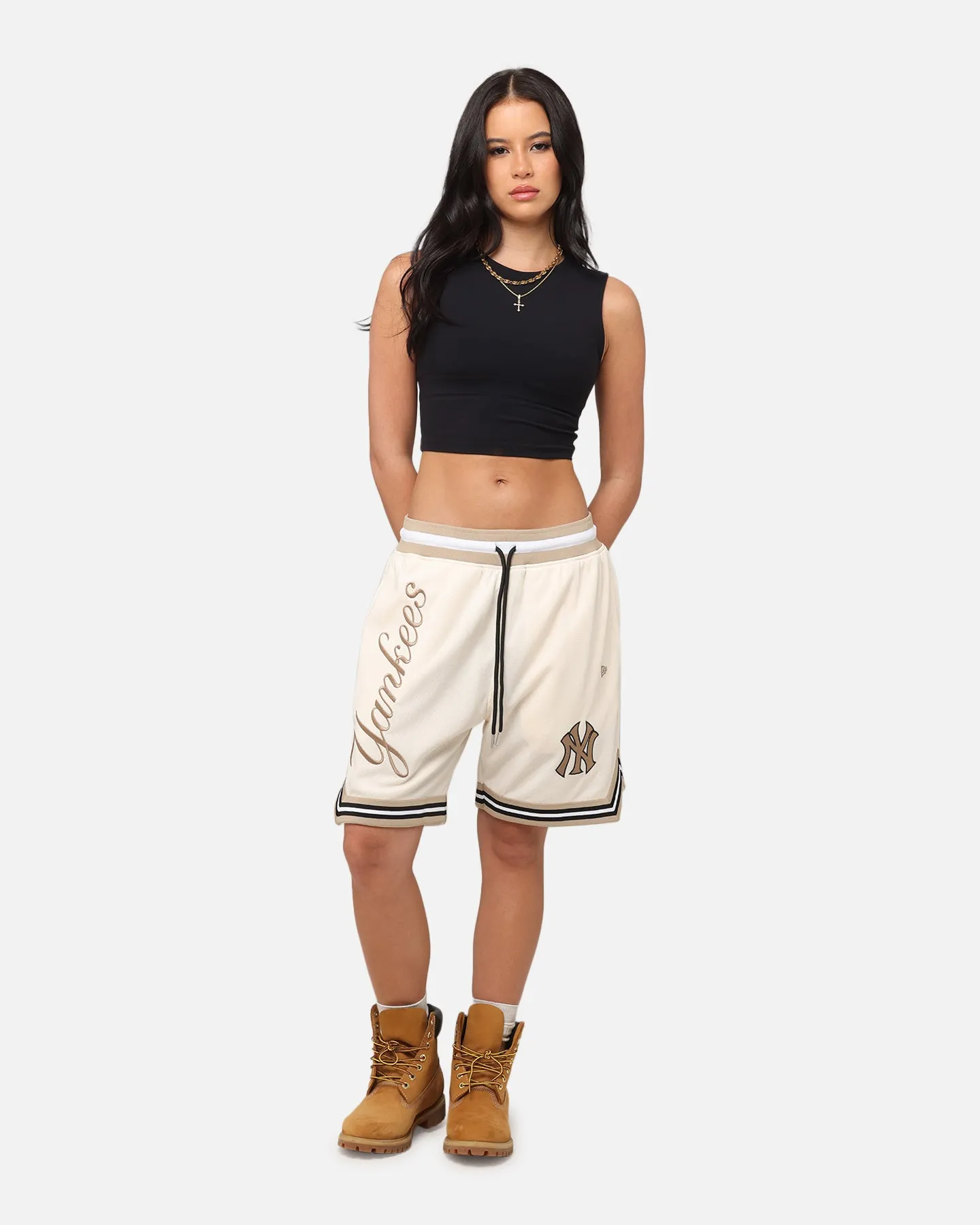 New Era New York Yankees Mesh Shorts Light Beige Durable Weave Quick Access