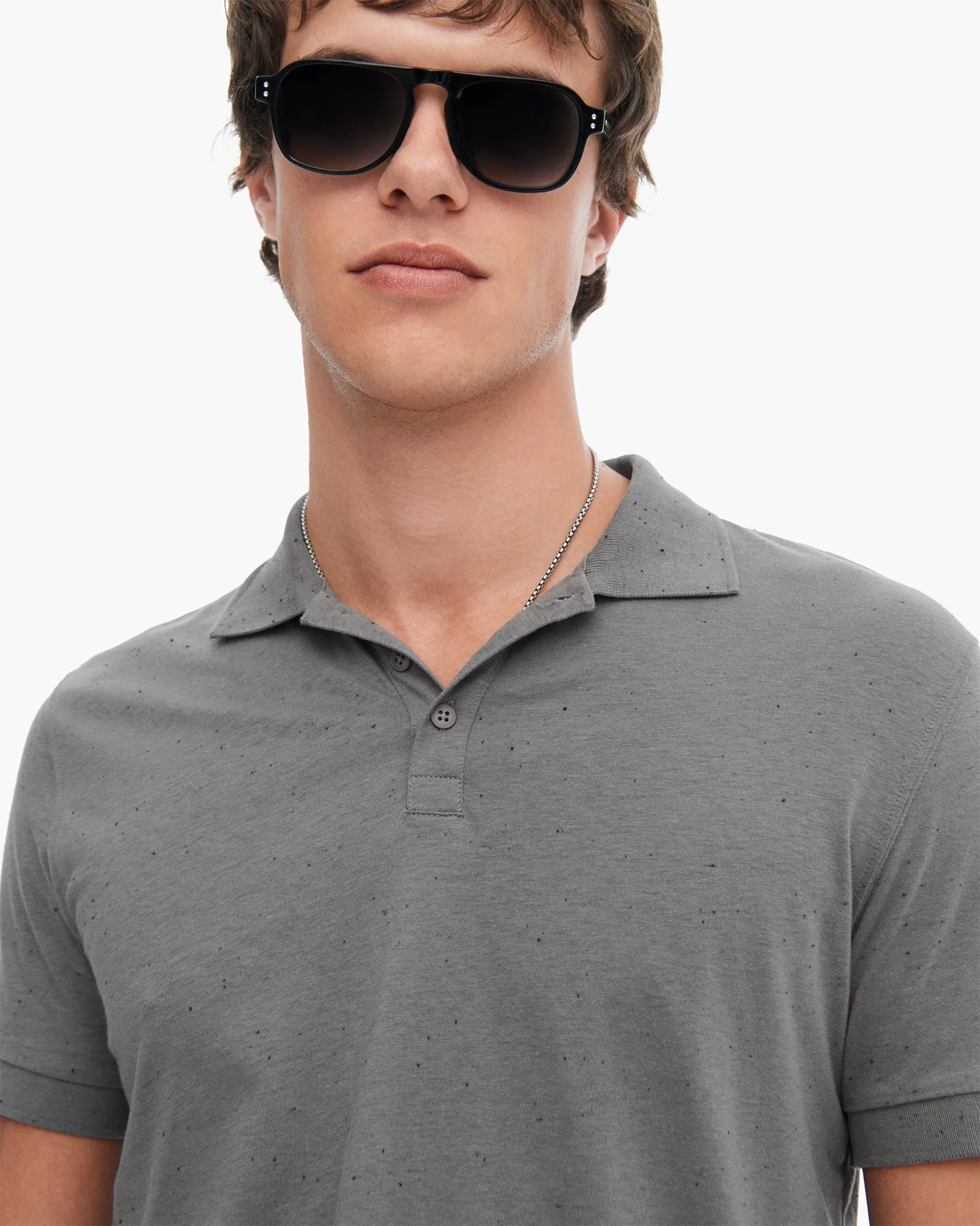 long sleeved Donegal Jersey Short Sleeve Polo - Steel