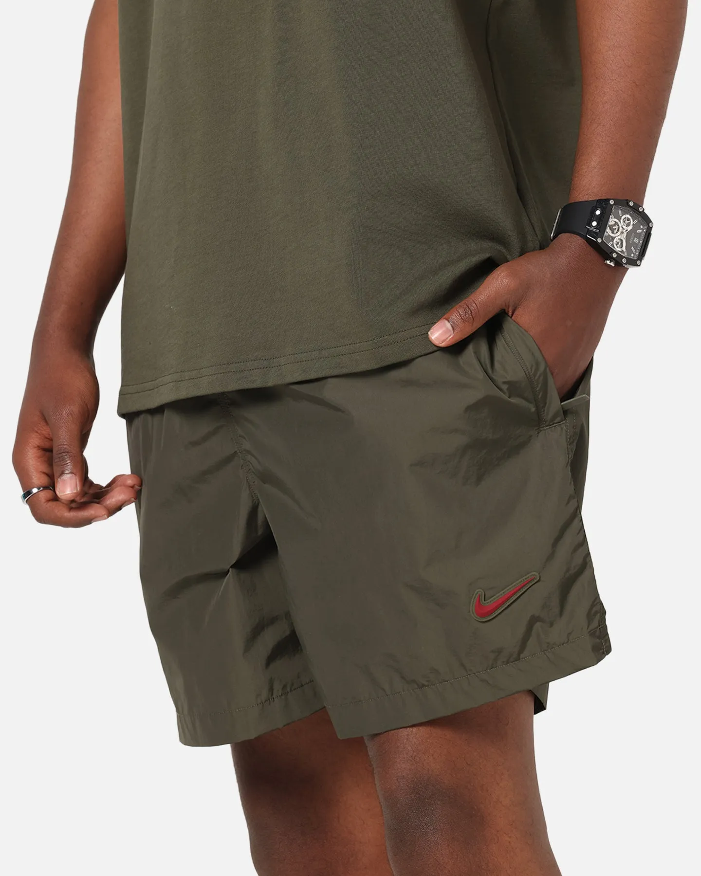 Summer Wardrobe High-waisted Nike Nocta Cardinal Nylon Shorts Khaki