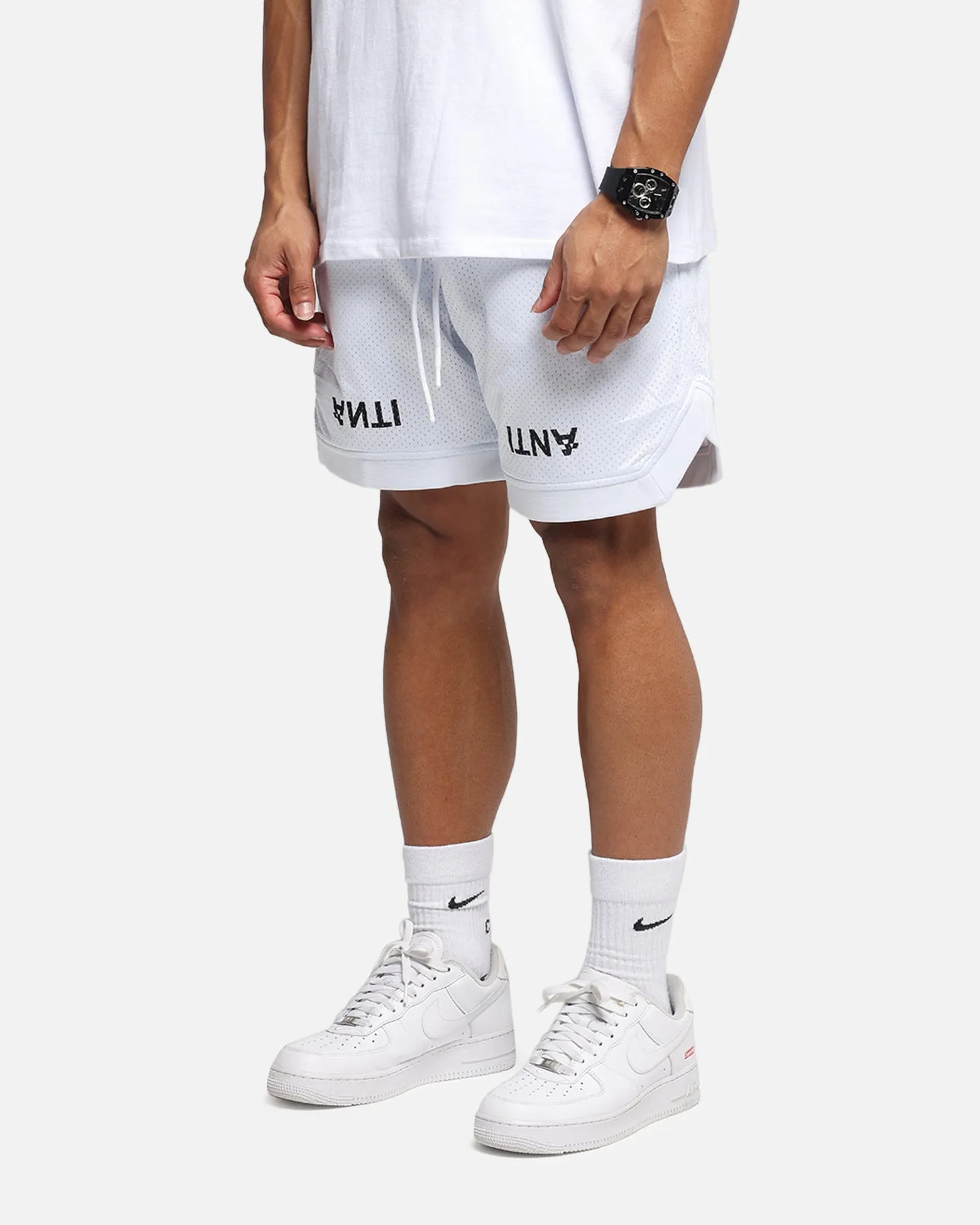 The Anti Order Post Season Basketball Shorts White/Black Elastic Comfort Static Resistant Fibers