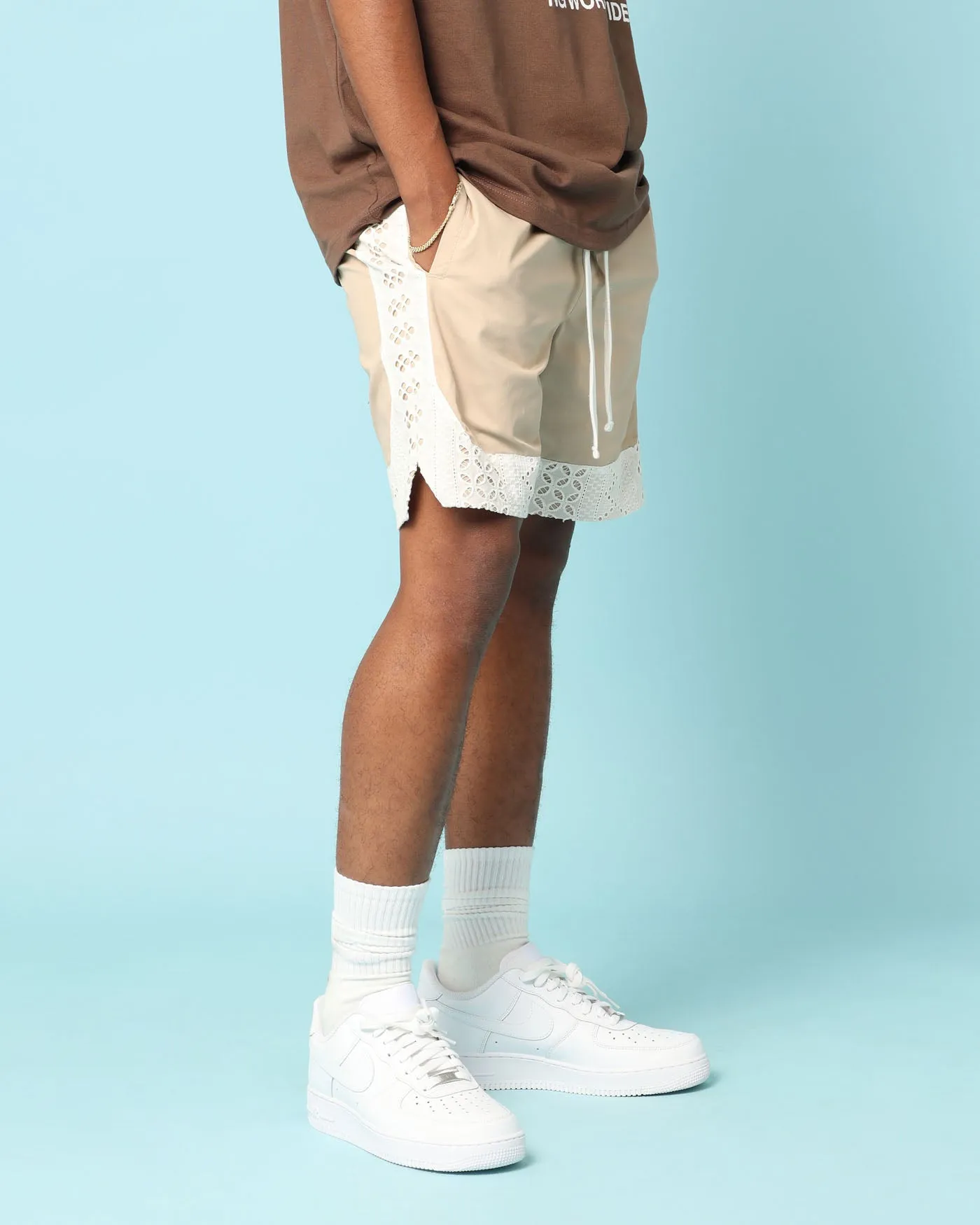 AdjustableDrawstring Simple Vibe Carr?? Bandana Lace Shorts Stone