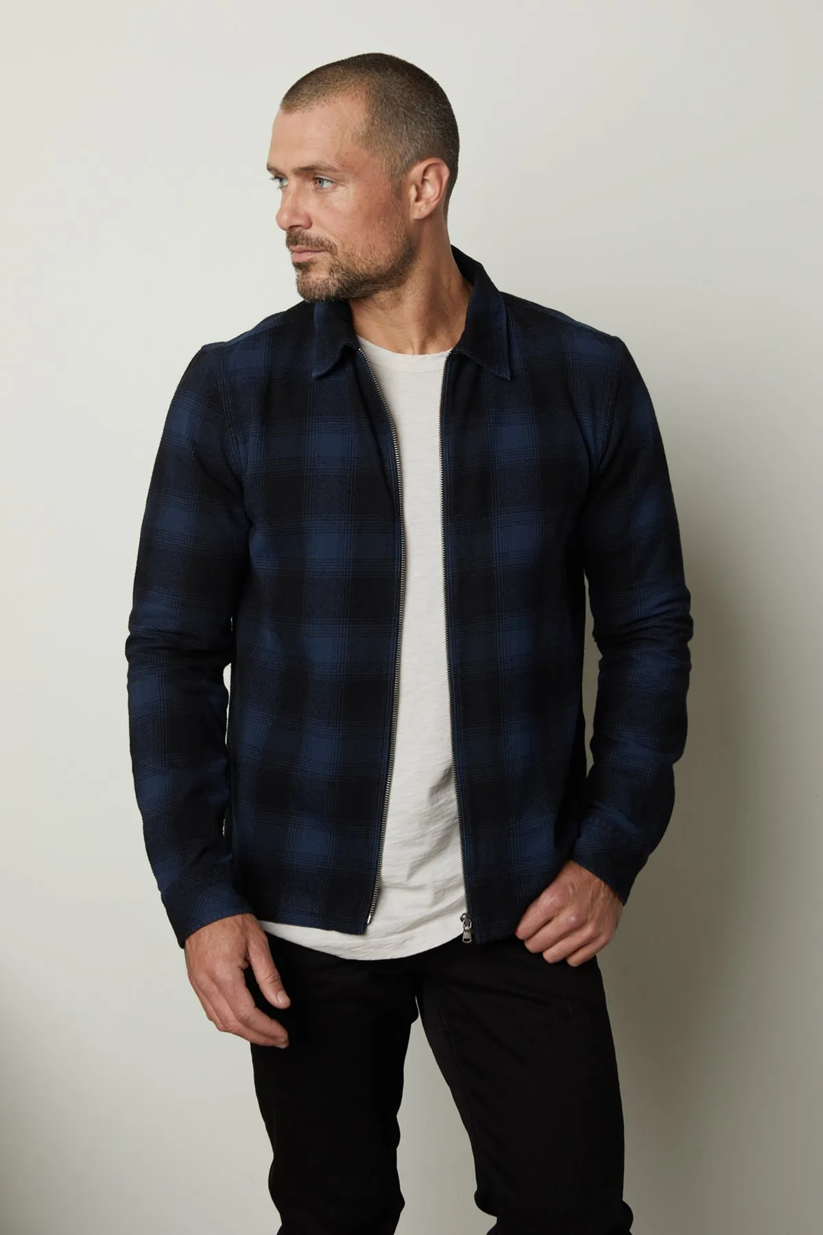 Multi Layer Stitching MARK ZIP-UP PLAID SHIRT