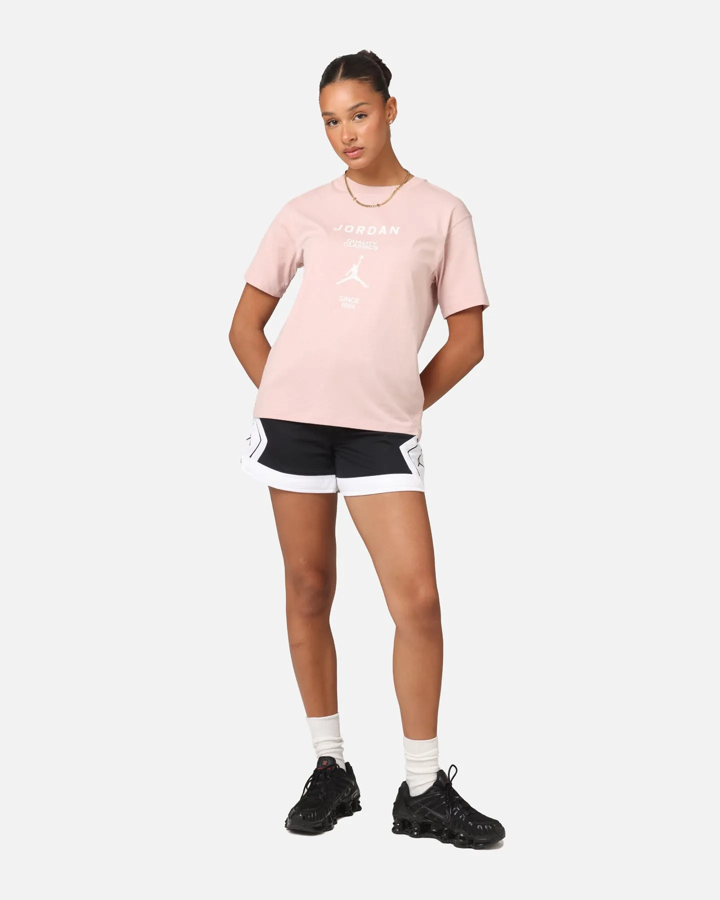 Active Wear Fit stretchy design Jordan Women's 4" Diamond Shorts Black/White/White