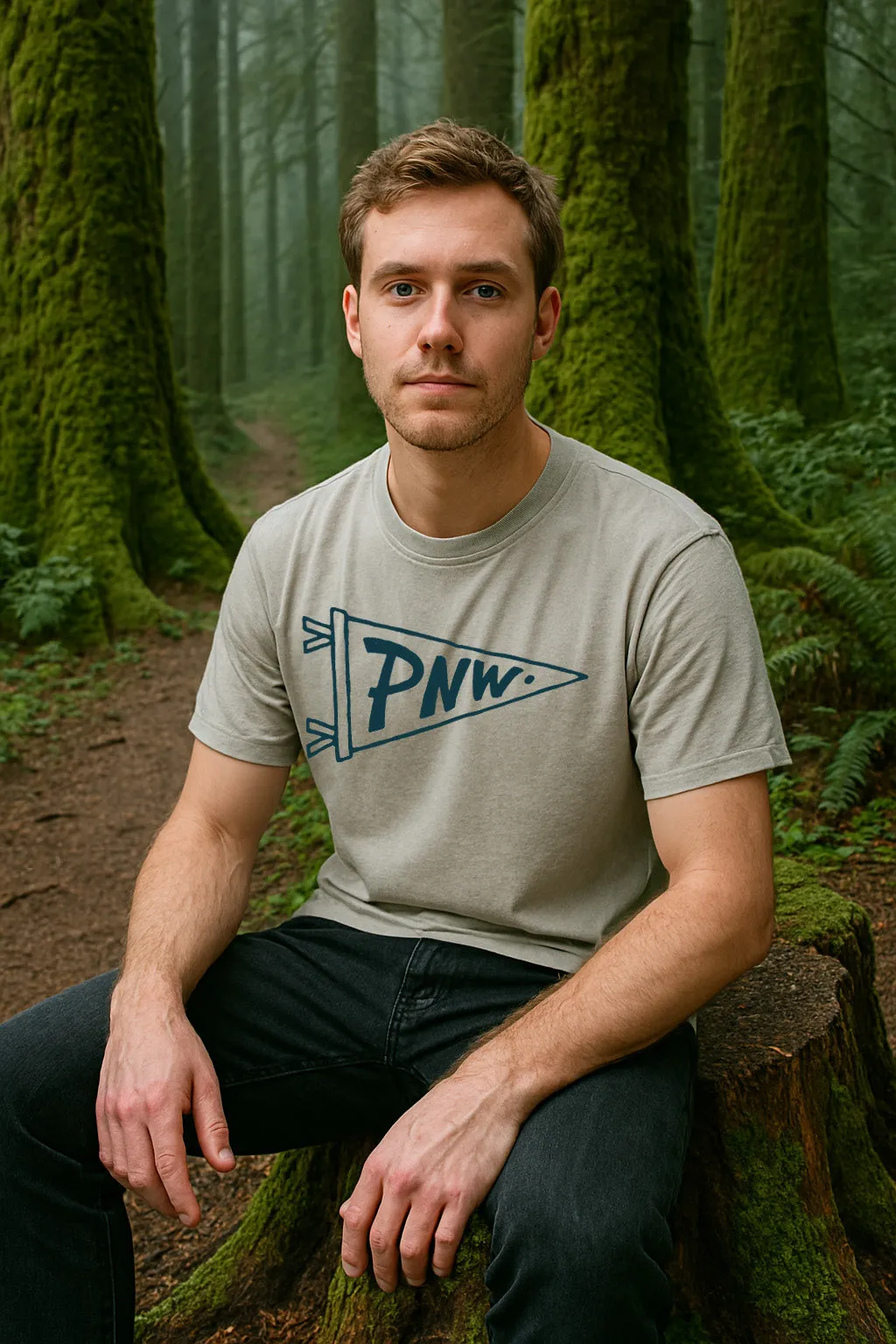 PNW Pennant Tee-Vintage Sandstone Lace trim Sustainable Textile