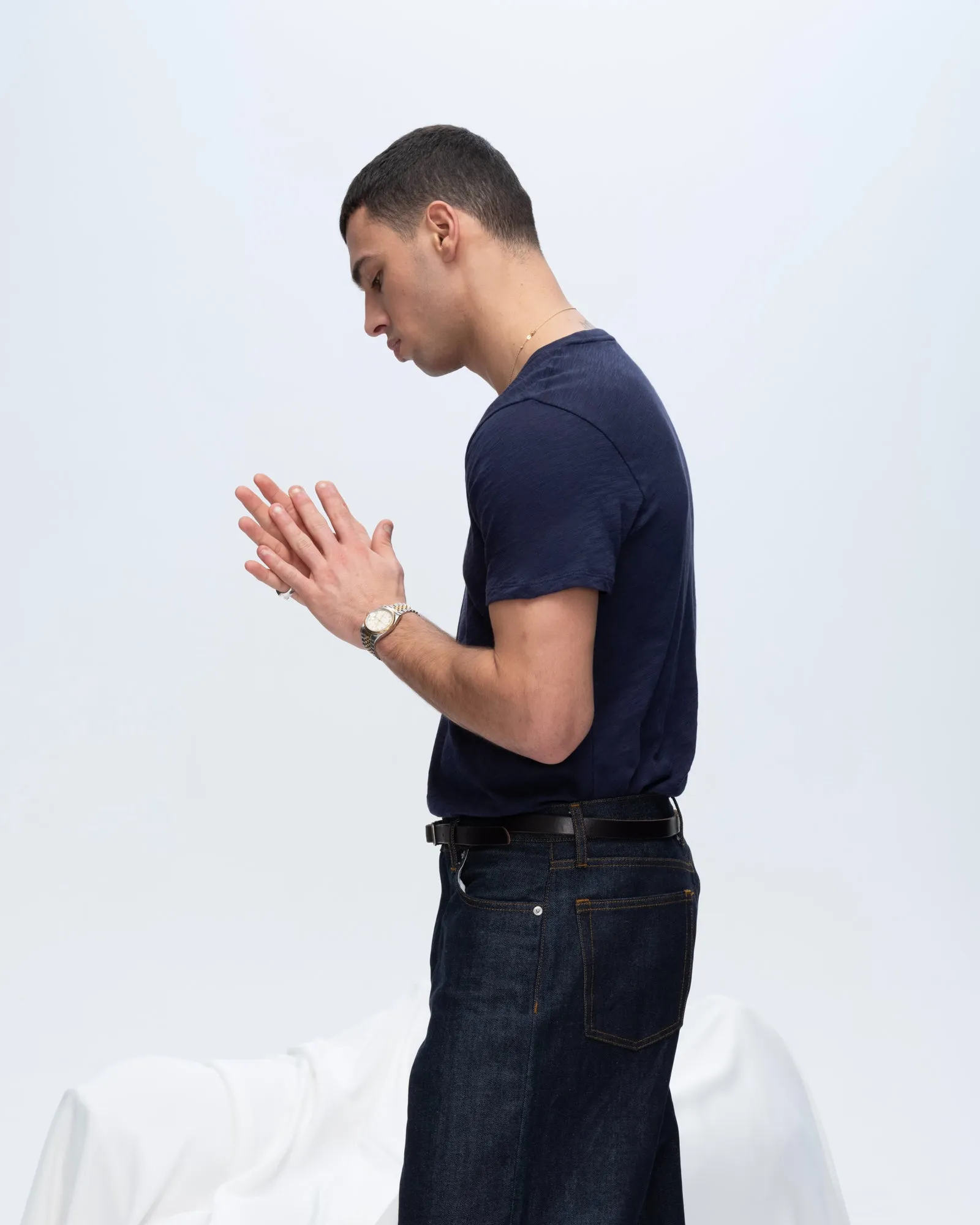 Outdoor Outfit Style Minimalistic Wear Slub Jersey Crew Neck Tee - Midnight