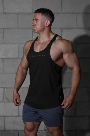Sweat Wicking Ribbing Classic Bodybuilding Racerback Stringer - Premium Black