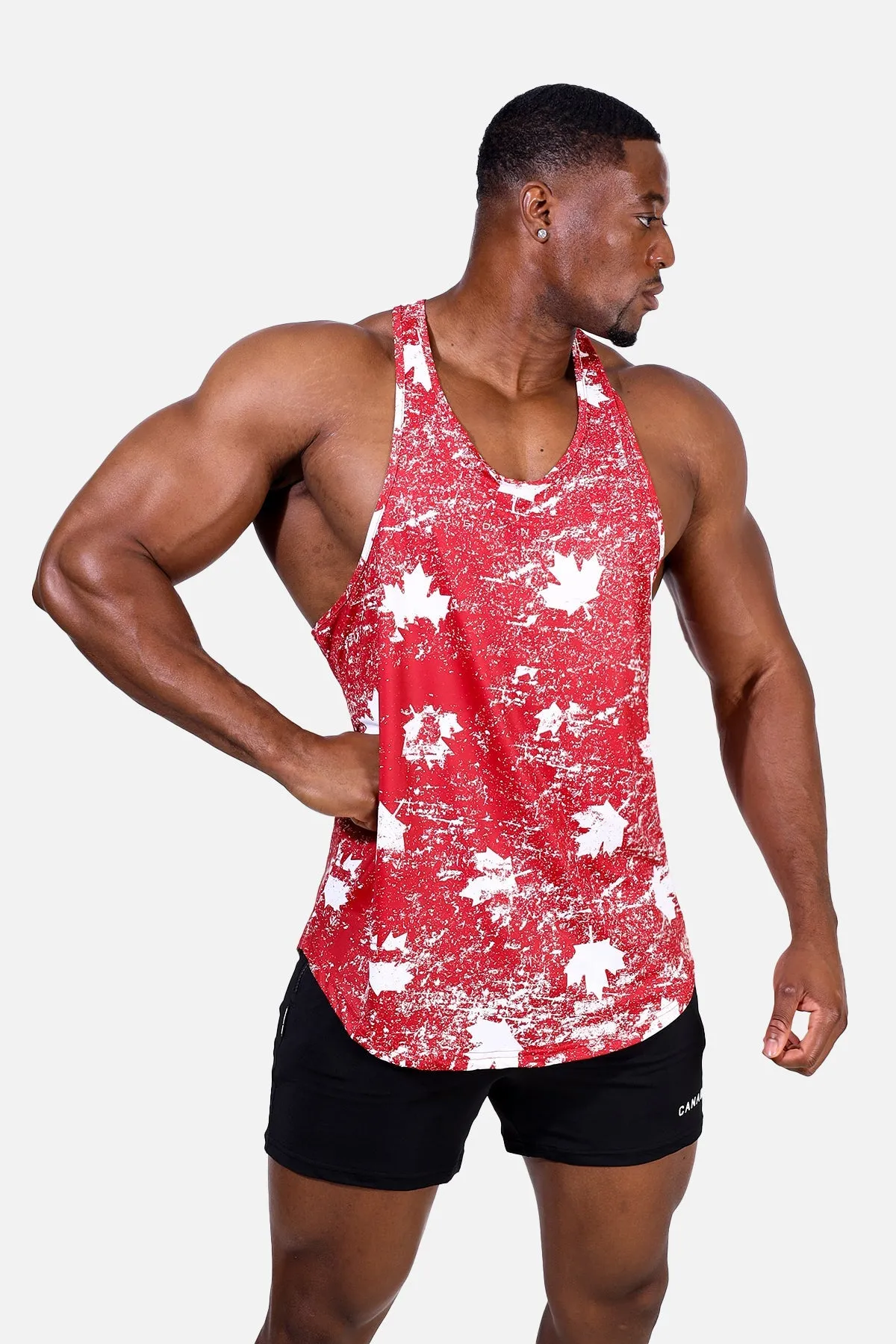 local market Ergonomic Pattern Design Graphic Muscle Stringer - Red Maple Leaf