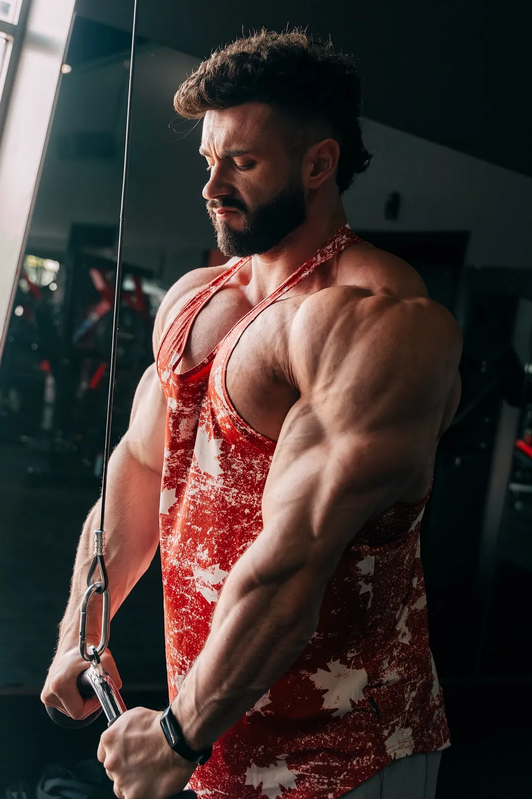 Laser Cut Ventilation Graphic Muscle Stringer - Red Maple Leaf