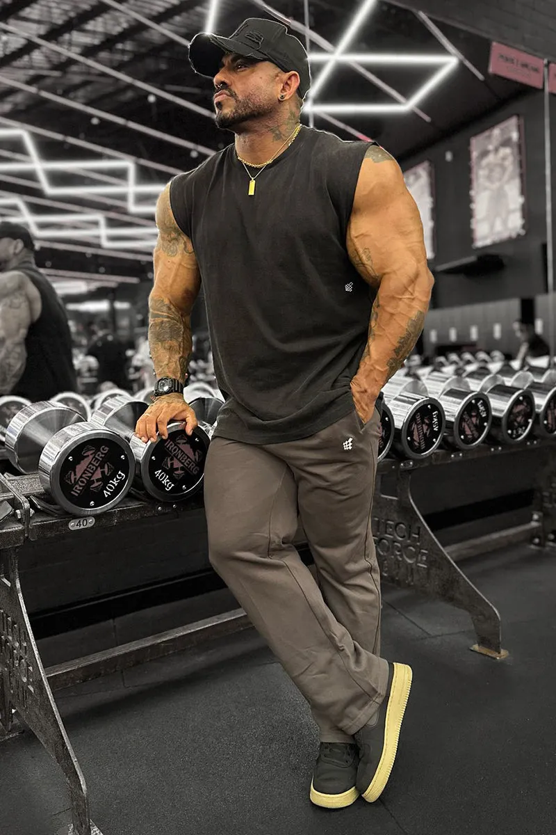 Anti Chafe Design Oversized Washed Sleeveless T-Shirt - Washed Black