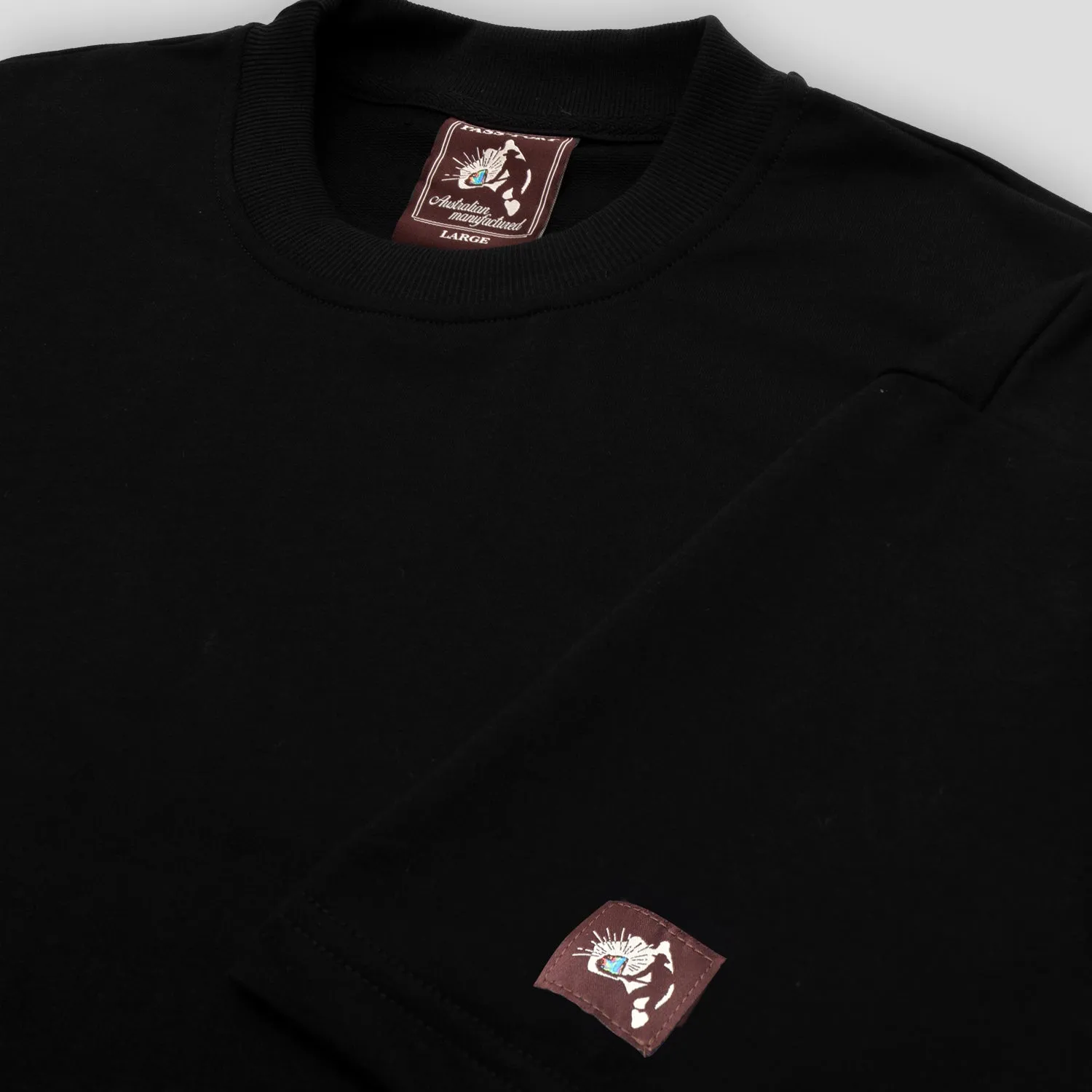 Pass~Port Australian Manufactured Tee - Black Flattering Cut Non Irritating Tags