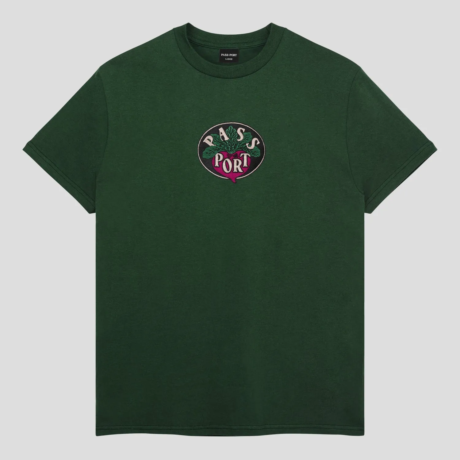 Pass~Port Radish Tee - Forest Green Comfy Performance Wear Water Based Ink Print