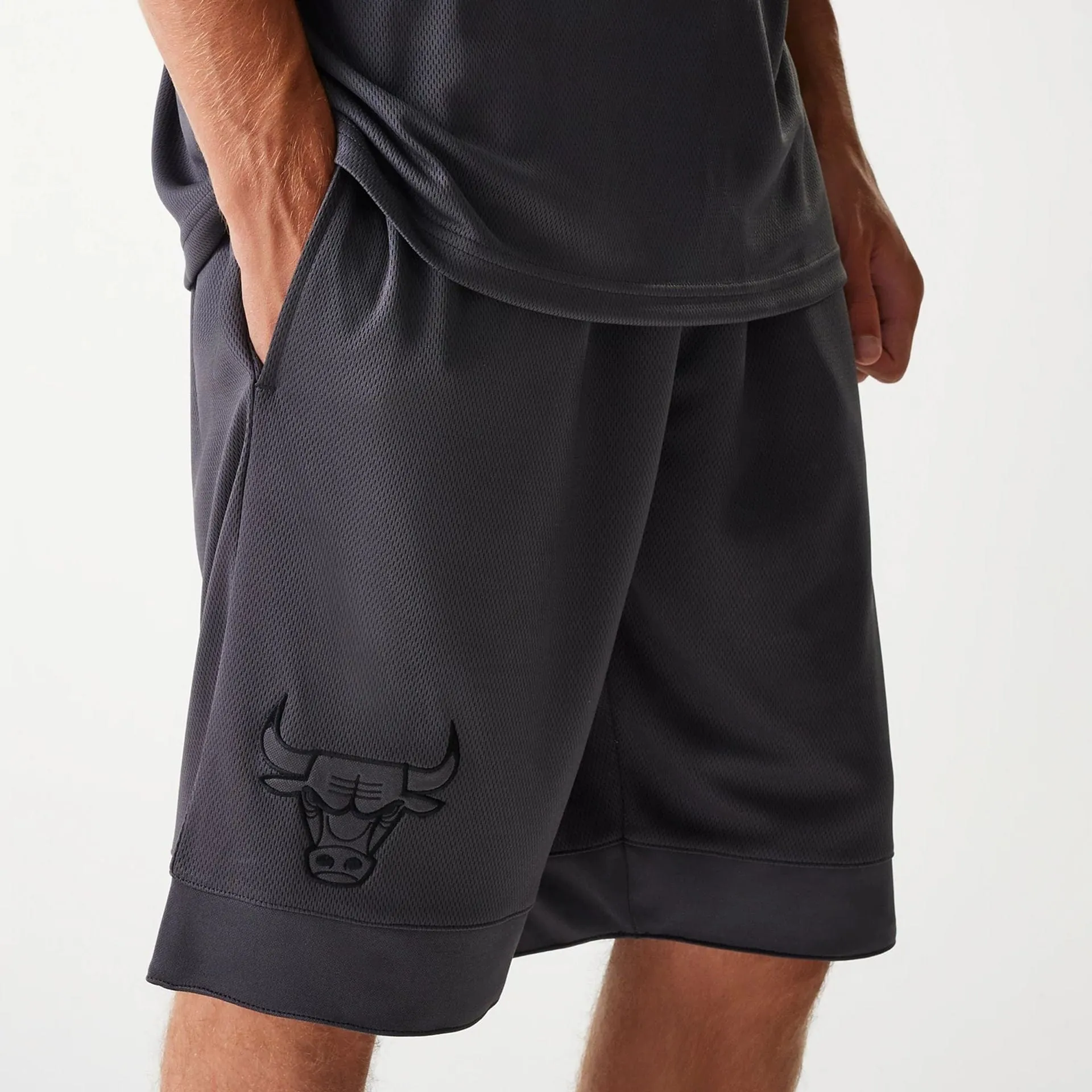 Chicago Bulls NBA Tonal Dark Grey Mesh Shorts clean look