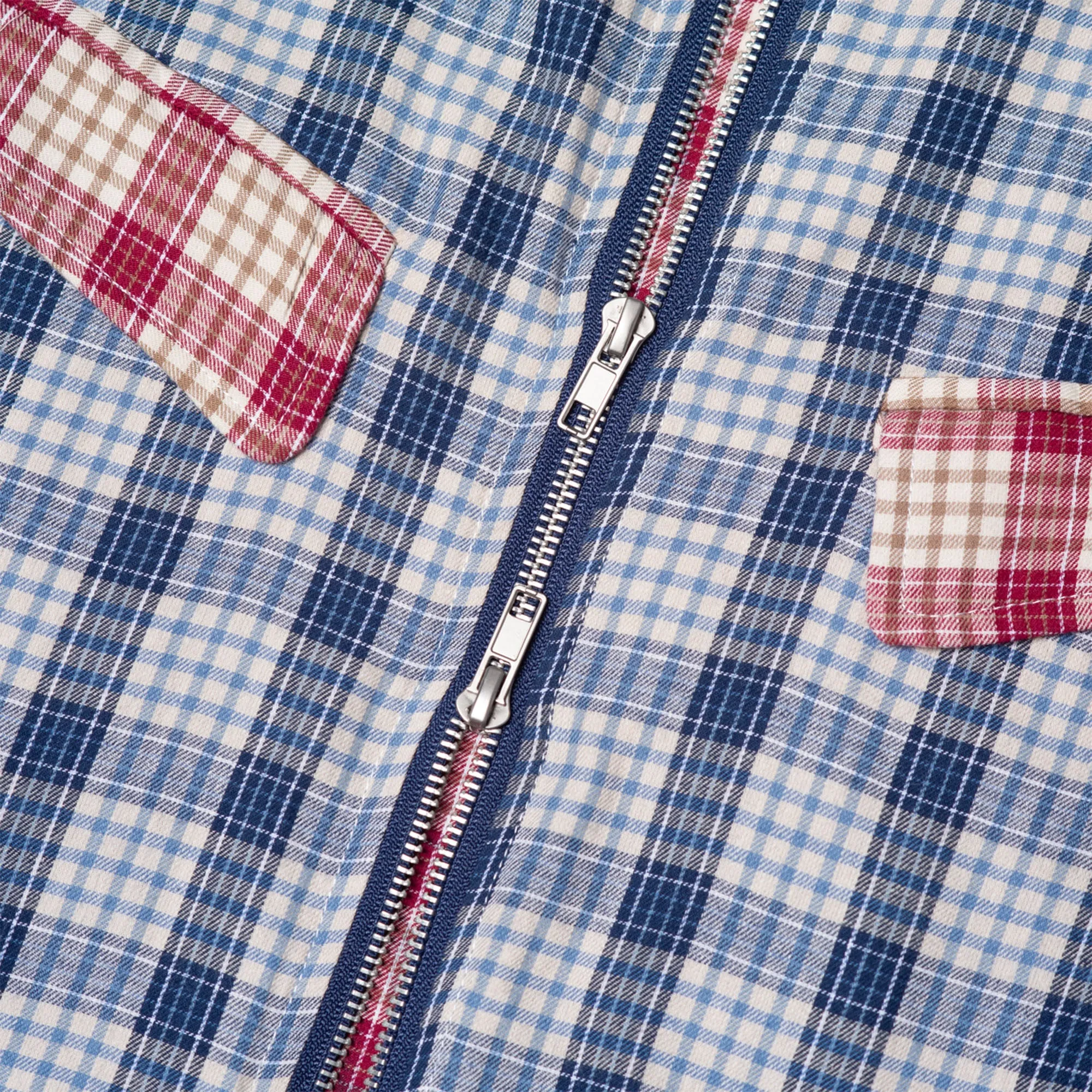 Hoddle Skyline Zip Up Flannel Shirt - Navy Plaid / Red Plaid Coastal Vibes